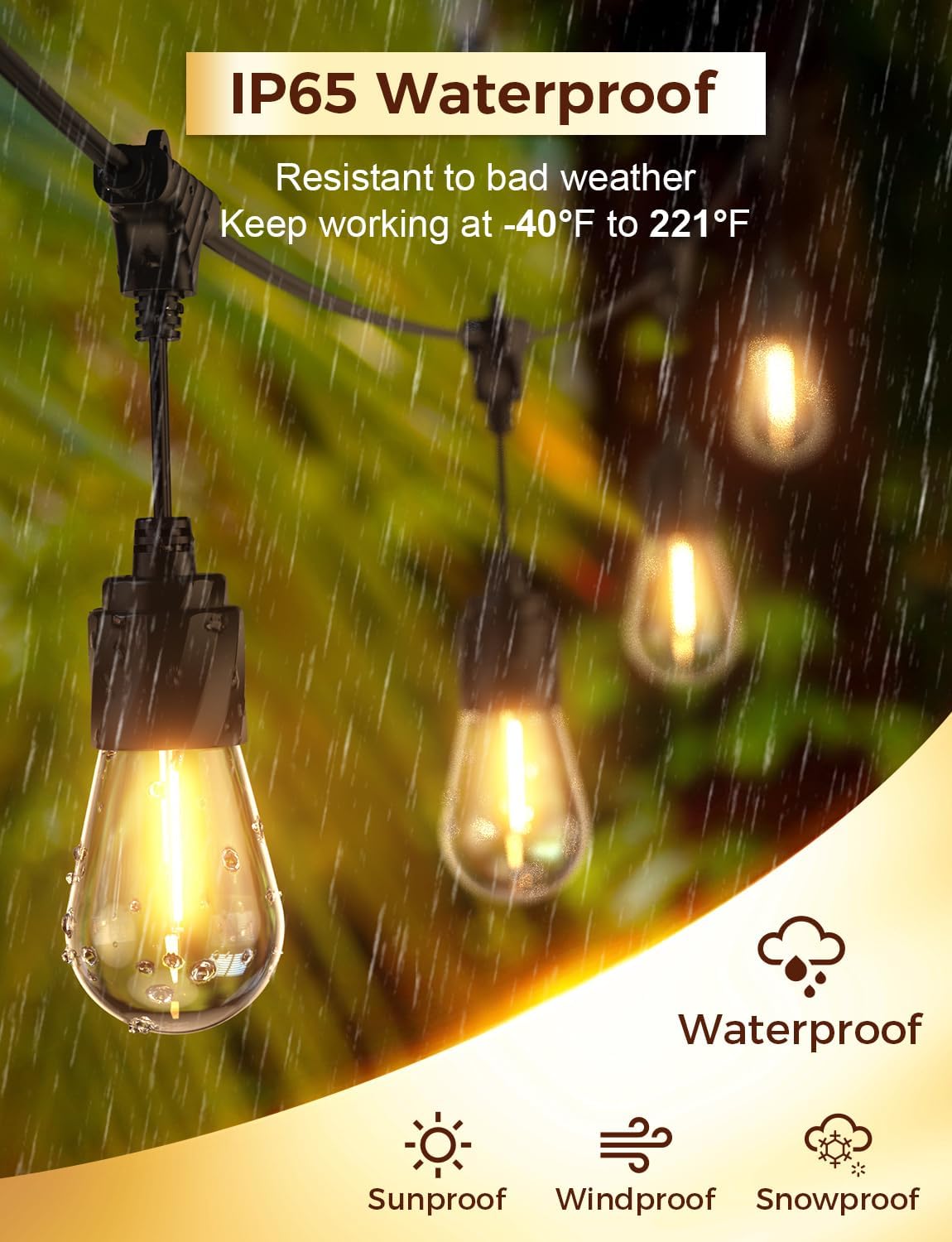 XMCOSY+ 120FT Outdoor String Lights Waterproof - LED Patio Hanging Lights for Outside Porch Backyard Gazebo Garden, Commercial Grade 42 Edison Bulbs