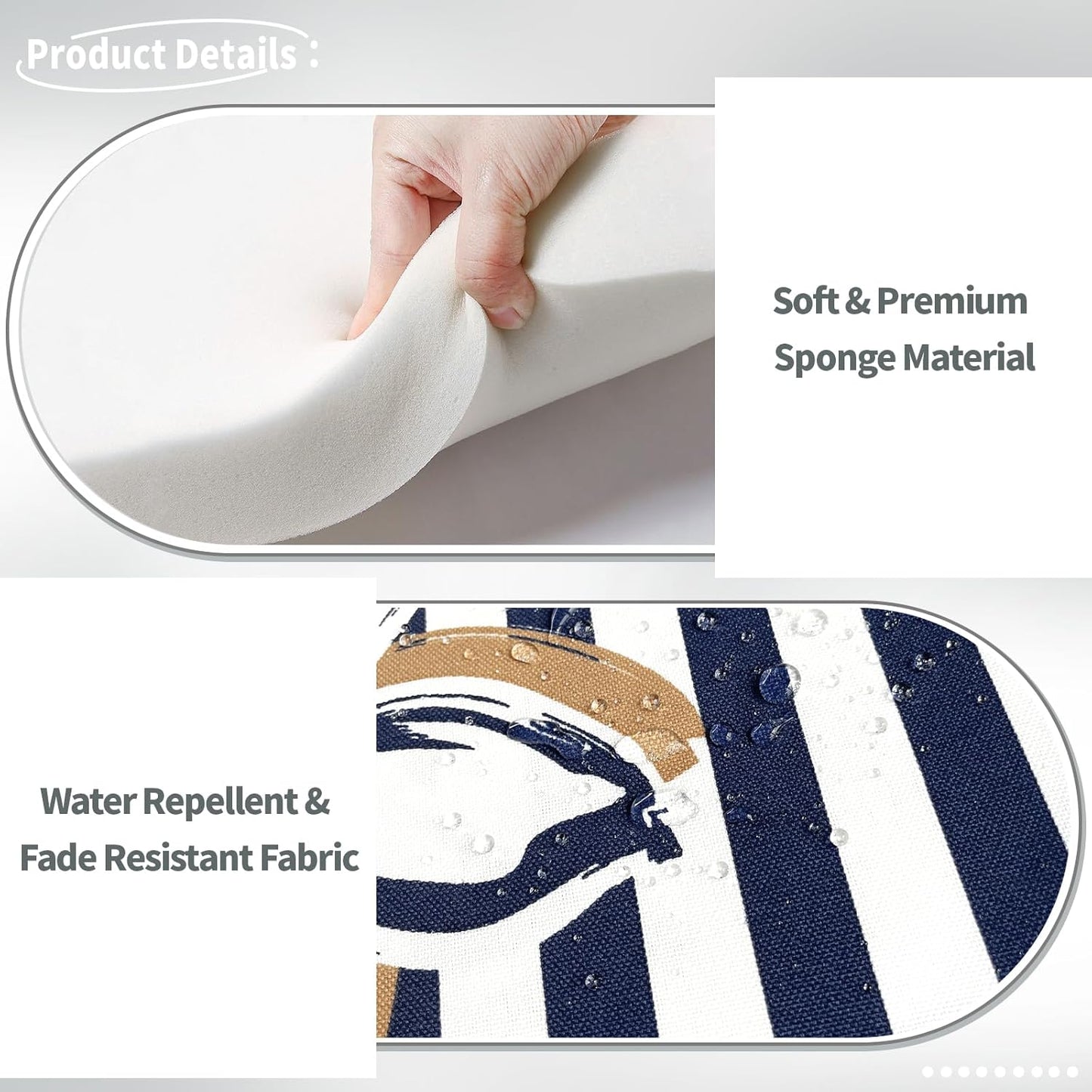 Indoor/Outdoor Chair Cushions 16x17 Inch, Patio Chair Cushions with Ties, All Weather Seat Cushions for Patio Furniture Home Garden Chair Use, Set of 4, Clemens Cabana Navy