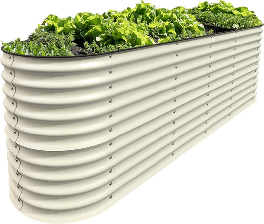 Olle Galvanized Planter for Vegetables 12-in-1 Large Metal Raised Bed Gardening Kit for Outdoors 32" Tall Size 5X5 Feets 8X2 Feets 4x8 Raised Garden Bed, Ivory