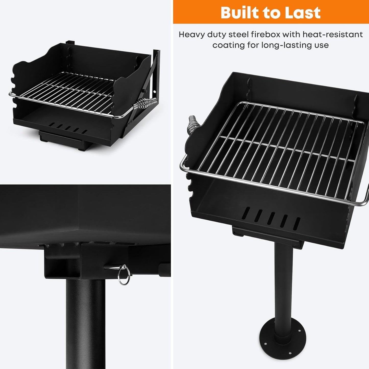 Stanbroil Charcoal Barbecue Grill for Outdoor, Heavy Duty Steel Park BBQ Grill with Stainless Steel Cooking Grate and Above/In Ground Post for Camping and Backyard