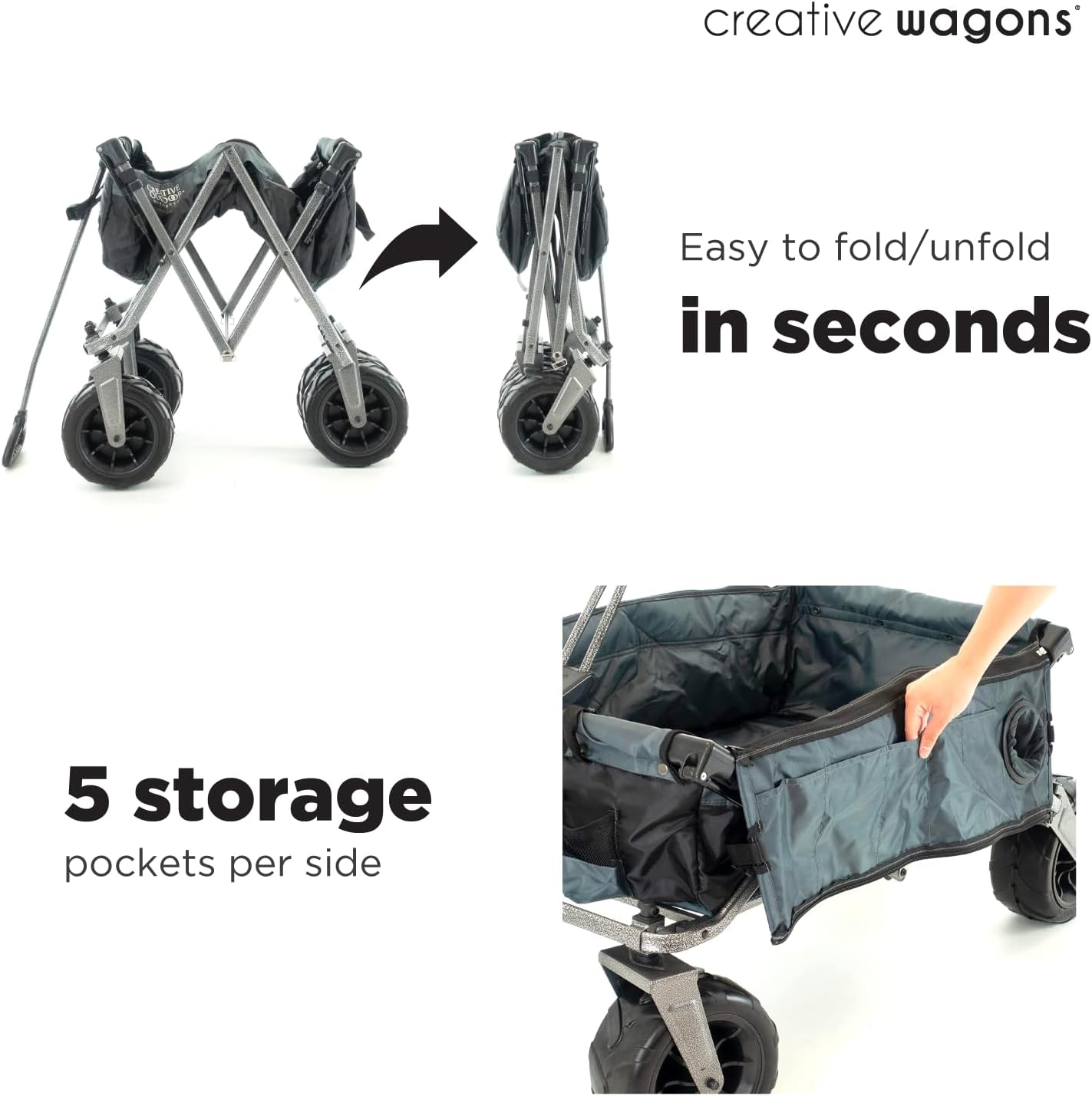 Creative Outdoor All-Terrain Deluxe Wagon | 360 Swivel All Terrain Wheels | Great for Beach, Park, Garden & Tailgate | Multiple Color Options