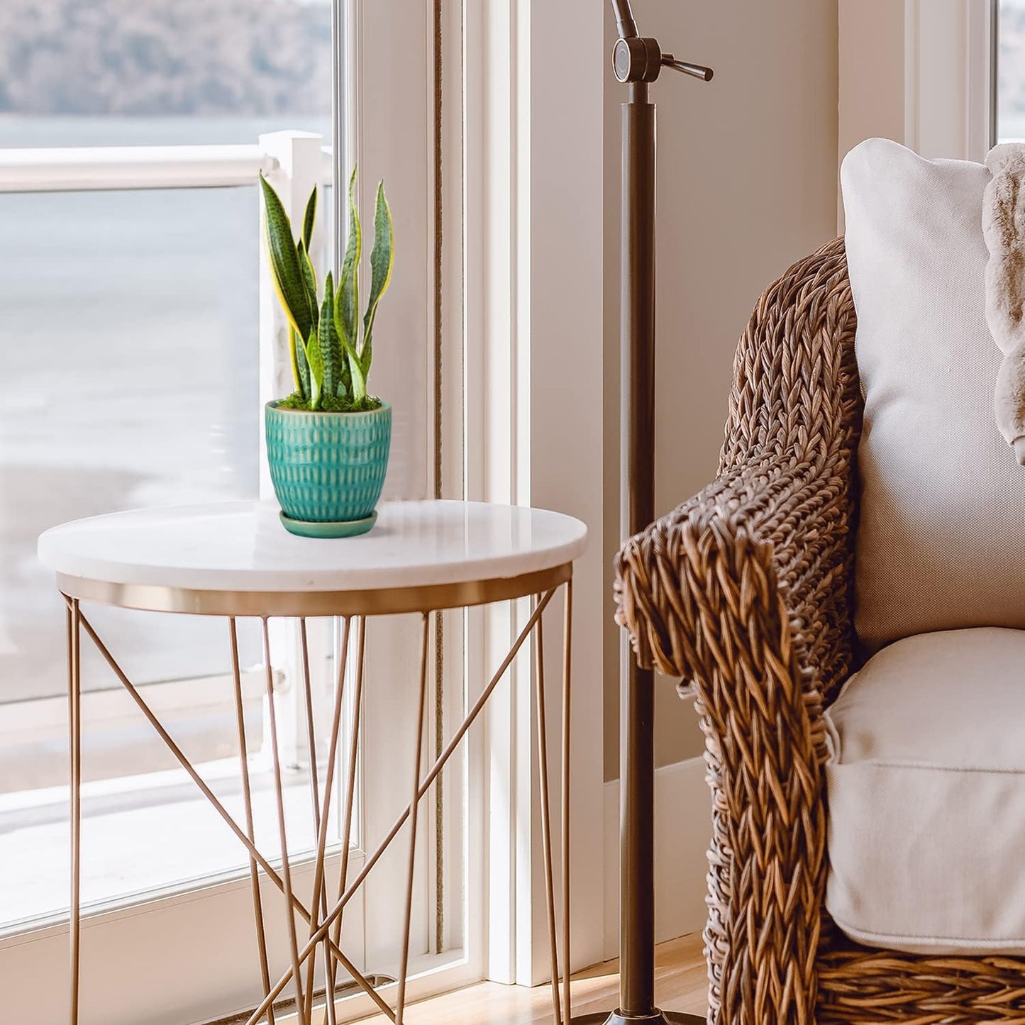 Oairse 4 inches Ceramic Planters Pots for Indoor Plants 3 Set of Small Round Flower Pots with Drainage Hole and Ceramic Tray Modern Planters Set for Succulents Cactus Garden Home Windowsill Table