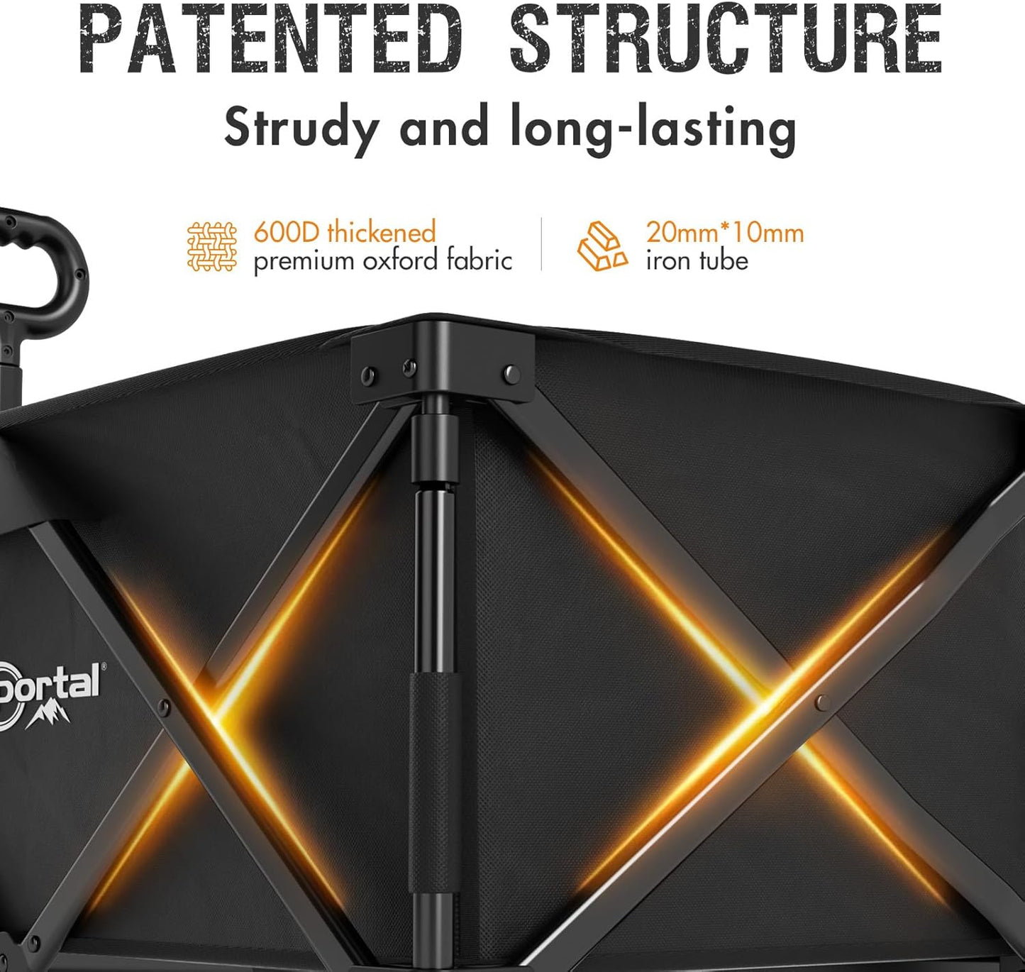 PORTAL Collapsible Wagon with Brakes, Heavy Duty Utility Cart with All-Terrain Wheels, Portable Folding Wagons for Camping, Beach, Garden, Shopping, and Groceries