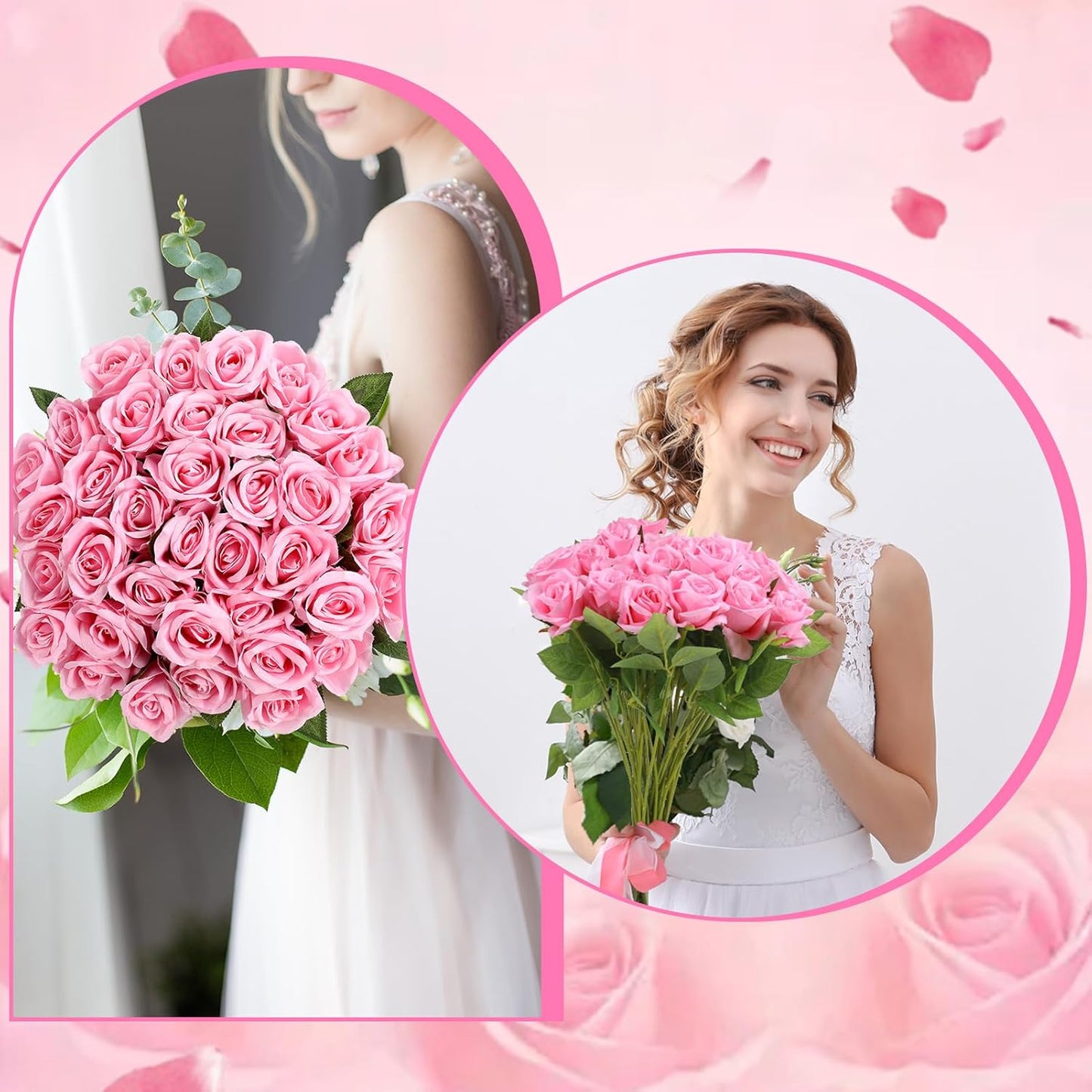 36 Pcs Silk Pink Roses Bouquet Bridal Artificial Flowers Mothers Day,Fake Rose Long Stem Realistic Artificial Flowers Bulk for Wedding Bouquet Ball Arrangement Centerpiece Party Decor