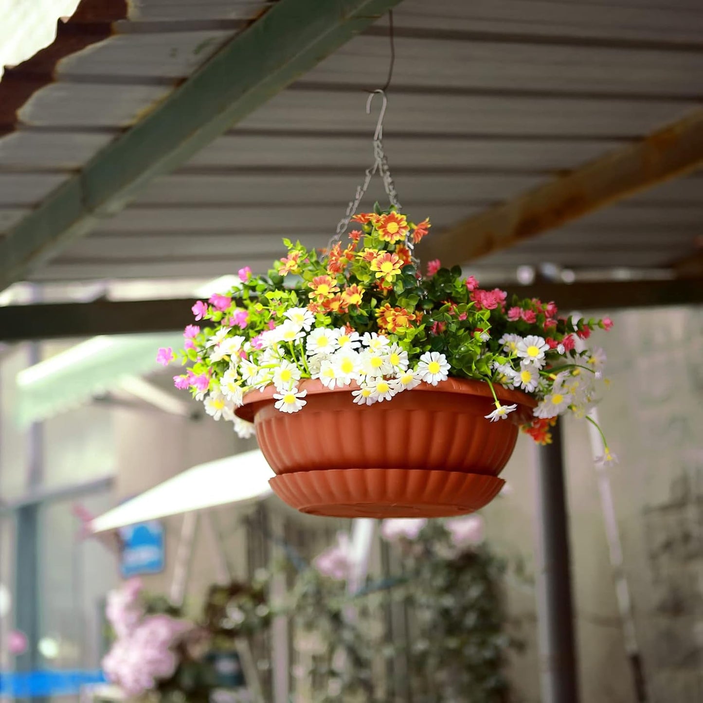 summer flower Planter, 3pcs 12.59in Large Hanging, Plant Pot with Drainage Hole, Plastic, for Indoor Outdoor Garden Herb Succulent, Wall Window Mount, Red2