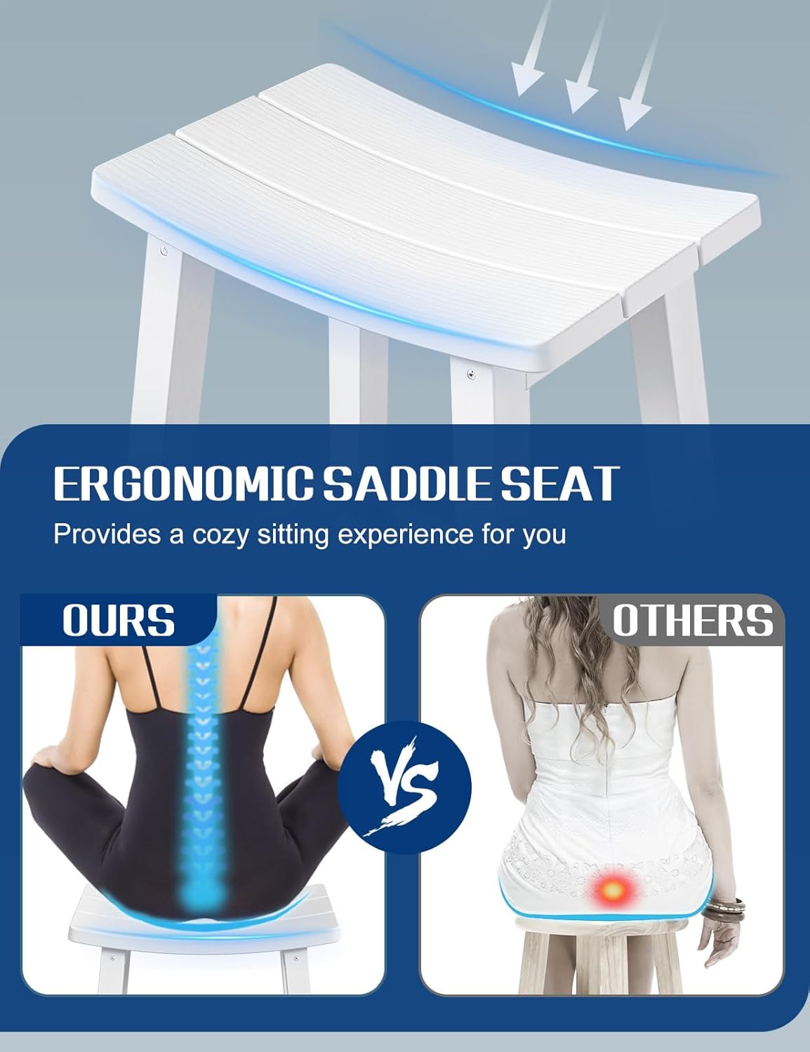 Weatherproof Bar Stools Set of 2, 28" Height Outdoor Bar Stools Holds up to 400 lbs, Saddle Seat, Bar Height Stools for Patio, Garden, and Kitchen Island, White