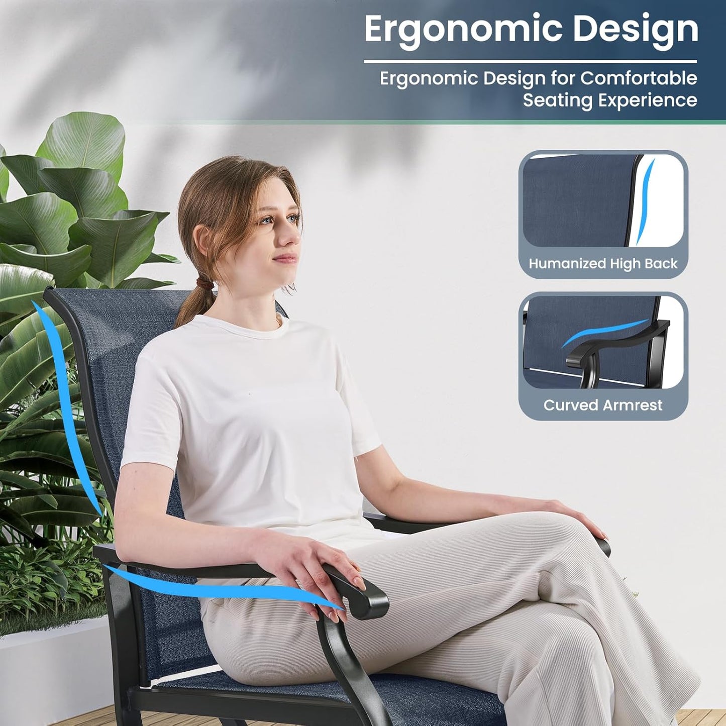 Amopatio Patio Swivel Chairs Set of 2, Outdoor Swivel Rocker Dining Chairs with All Weather Textilene High Back & Metal Frame, for Backyard Deck Lawn Garden, Navy Blue