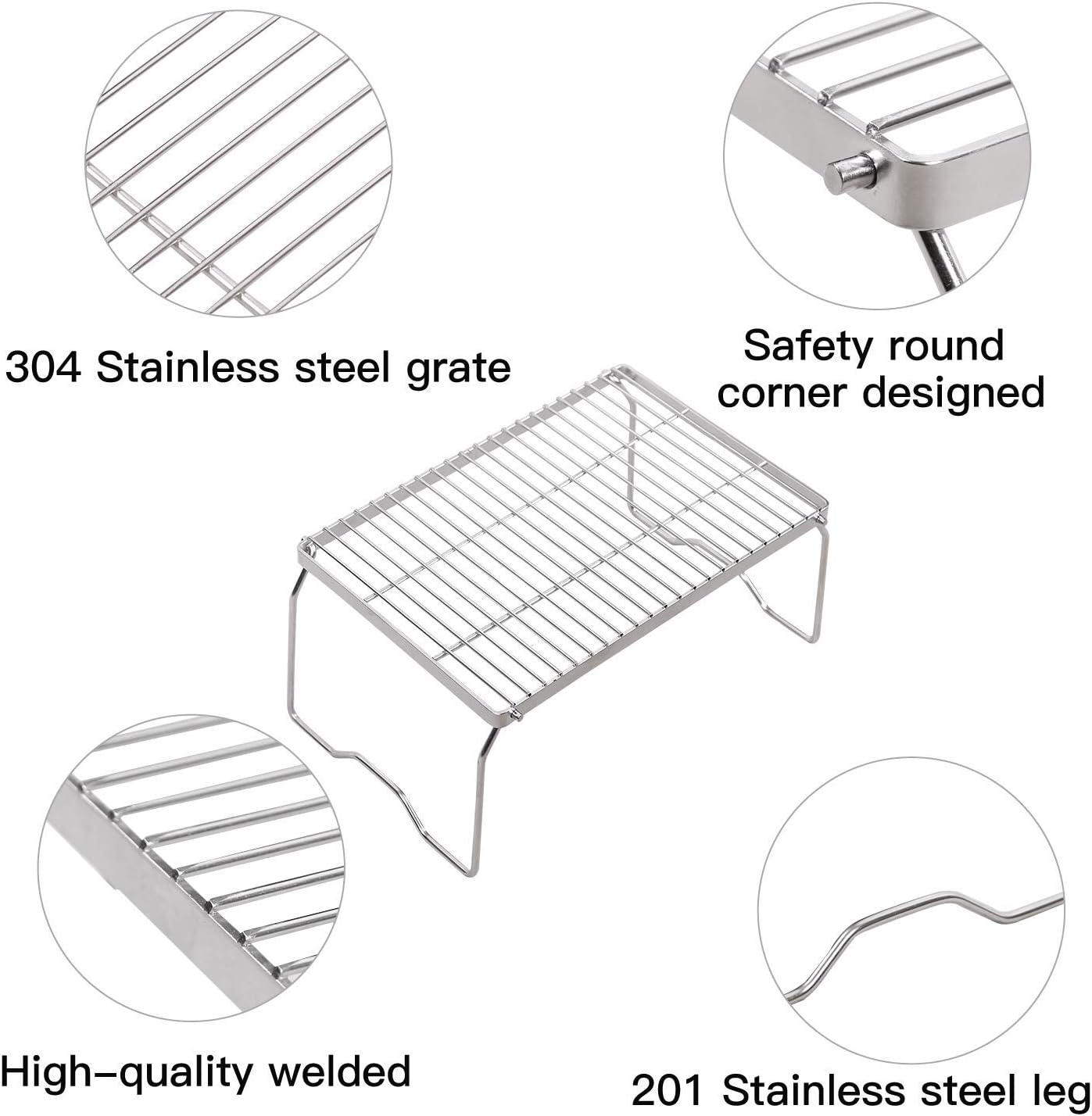 REDCAMP 17" Large Folding Campfire Grill 304 Stainless Steel Grate, Heavy Duty Portable Camping Grill with Carrying Bag for Outdoor Cooking Backpacking Hiking Picnics BBQ