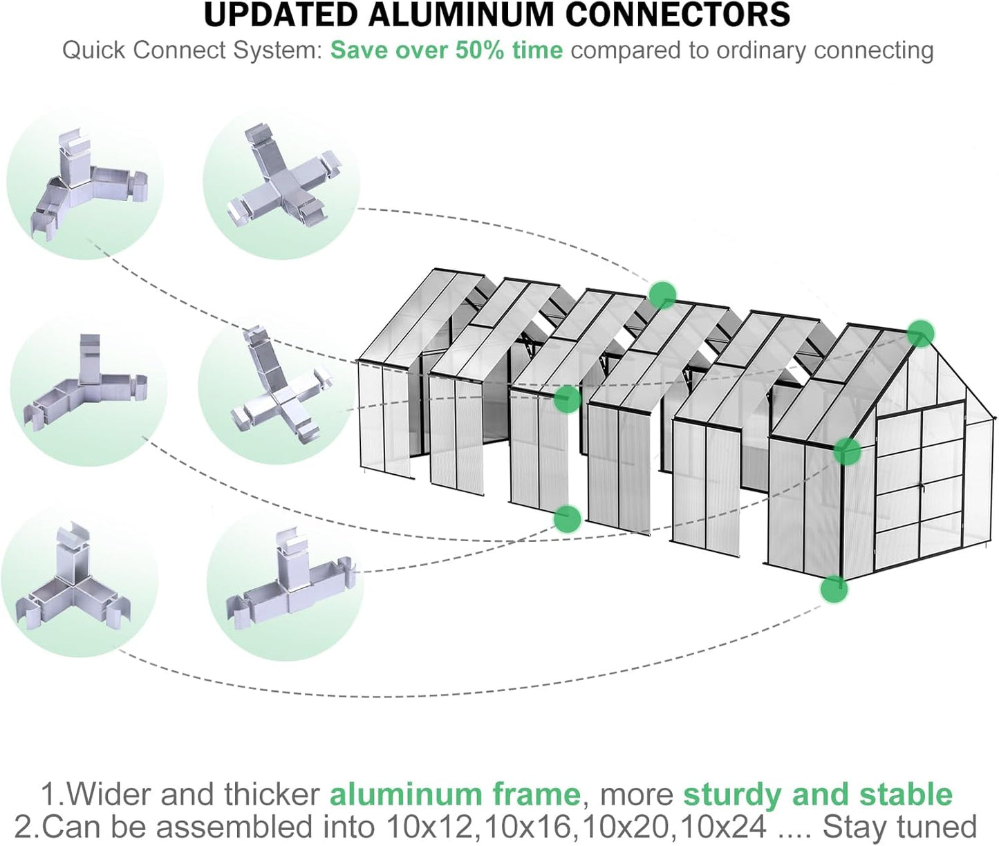 CDCASA 10x24 FT Greenhouse for Outdoors,Large Easy Assembly Thicker Aluminum Polycarbonate Greenhouses w/5 Windows, Double Door, Walk-in Green House for Outside,Patio,Backyard,Garden