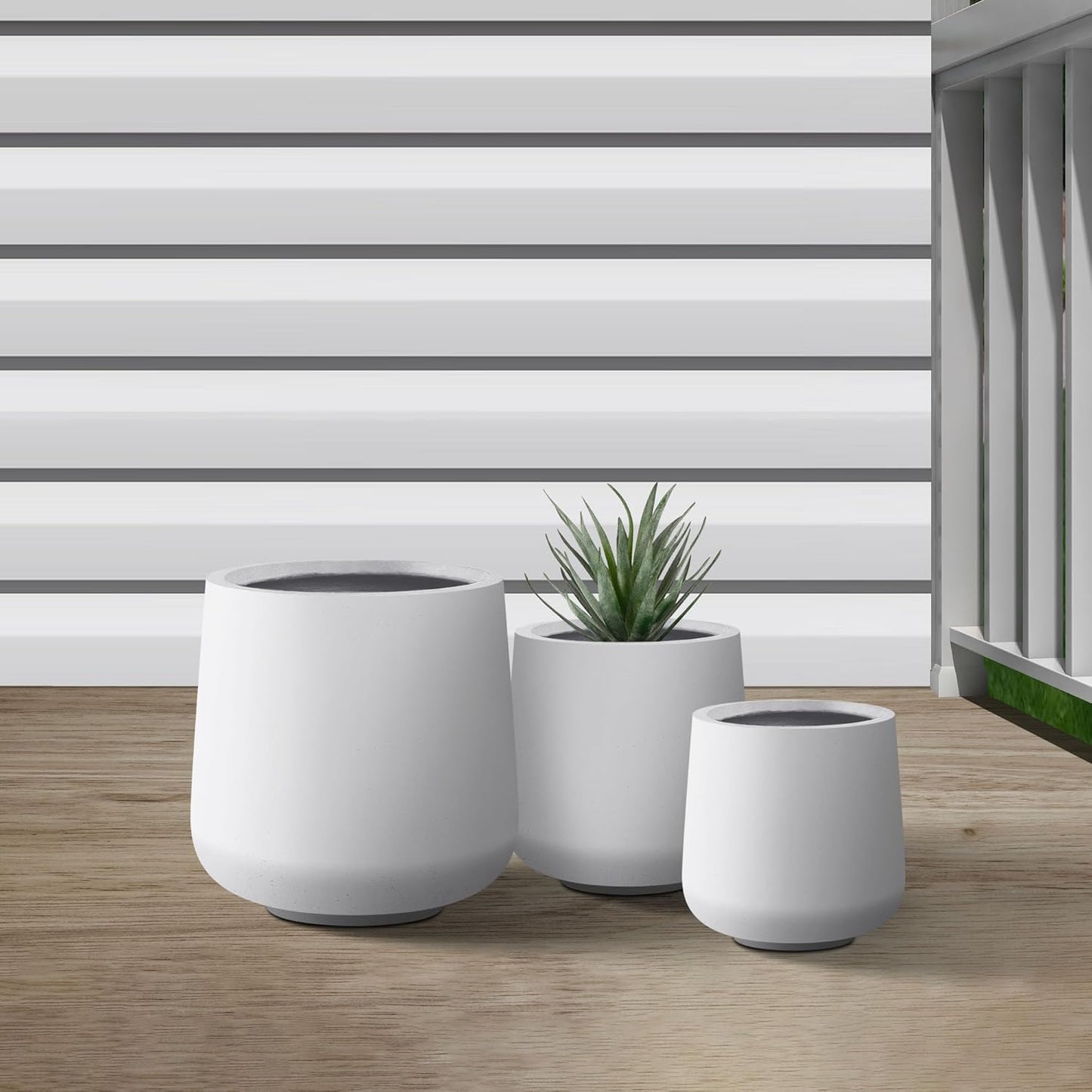 Kante 15.3"+11.6"+8.2" Dia Round Concrete Planter, Large Outdoor Indoor Planter Pots Containers with Drainage Holes and Rubber Plug for Home Garden Patio, Pure White