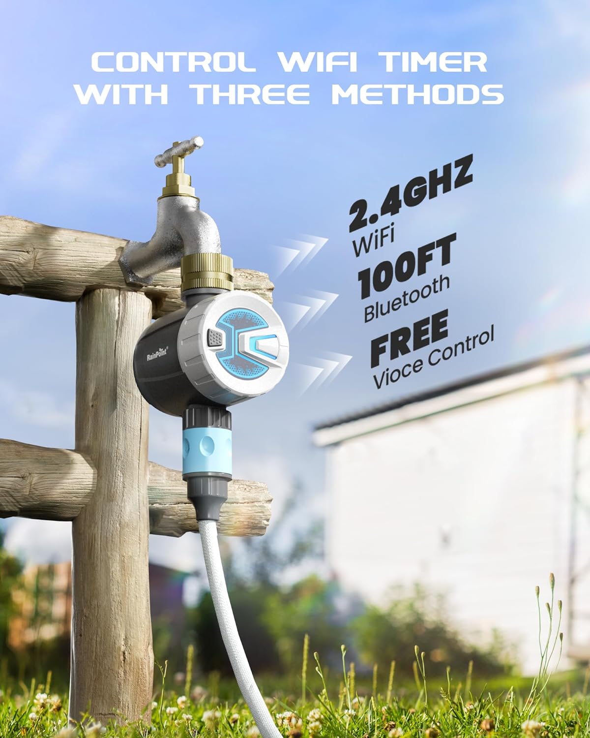 RAINPOINT WiFi Water Timer, Brass Inlet Smart Hose Faucet Timer, Automatic Irrigation System Controller for Yard Watering, APP Control via 2.4Ghz WiFi and Bluetooth (V2, 2025 Release)