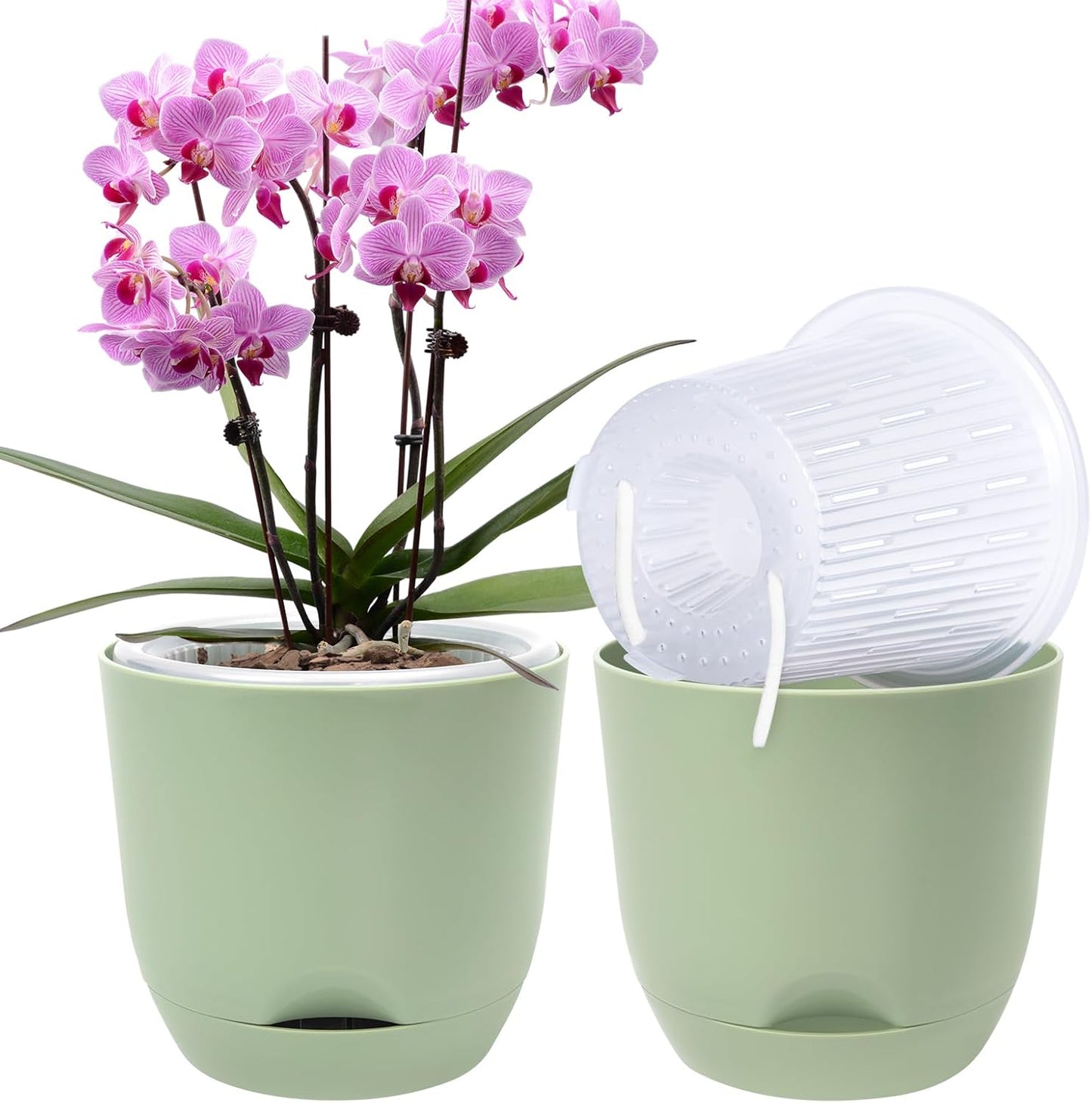QCQHDU 2 Pack Orchid Pots with Holes for Repotting, Double-Layer and Self Watering Orchid Pot with Good Air Circulation