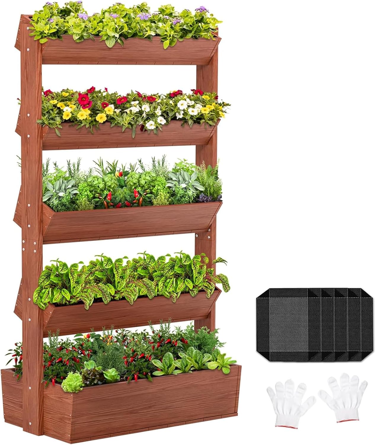 Wooden Vertical Raised Garden Bed, 5 Tier Garden Planters Raised Beds Freestanding Plant Stand Flower Rack Wooden Planter Box for Plants Herbs Flowers Vegetables Outdoor Indoor Gardening