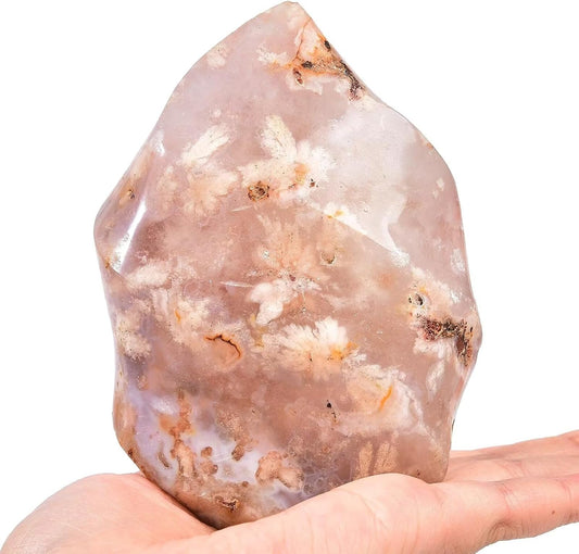 AMOYSTONE Cherry Blossom Agate Flame Shaped Stone Towers Obelisk Flower Agate Natural Healing Crystal Quartz Reiki Energy Decoration Home Office 1.5-2.2LBS