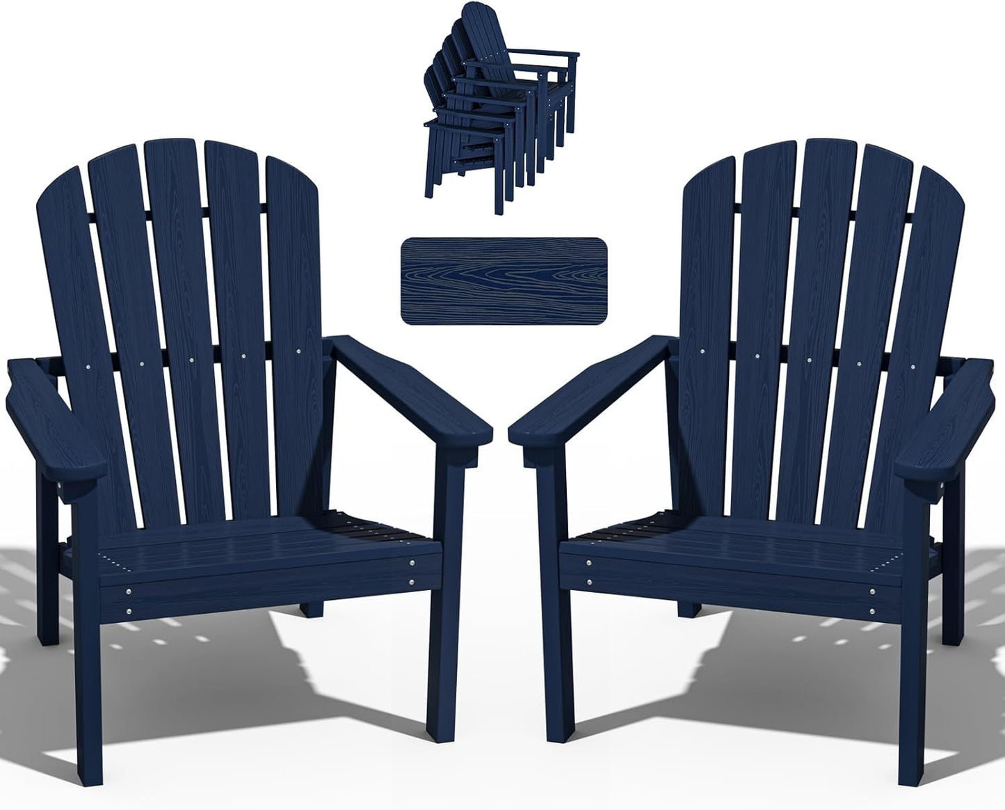 Stackable Adirondack Chair Set of 2, HDPE Outdoor Patio Chair - Durable and Space Saving, Suitable for Porches, Lawns or Garden, Navy