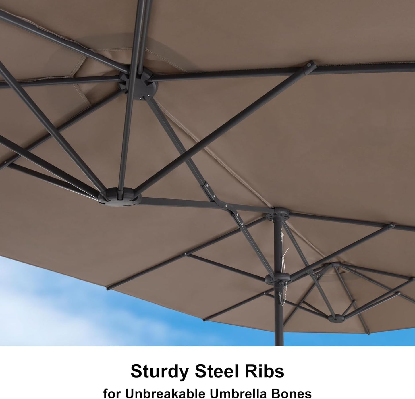 PURPLE LEAF 13ft Double-Sided Patio Umbrella with Base Included Market Rectangle Umbrella Outdoor Table Umbrella with Crank for Pool Garden Deck, Taupe