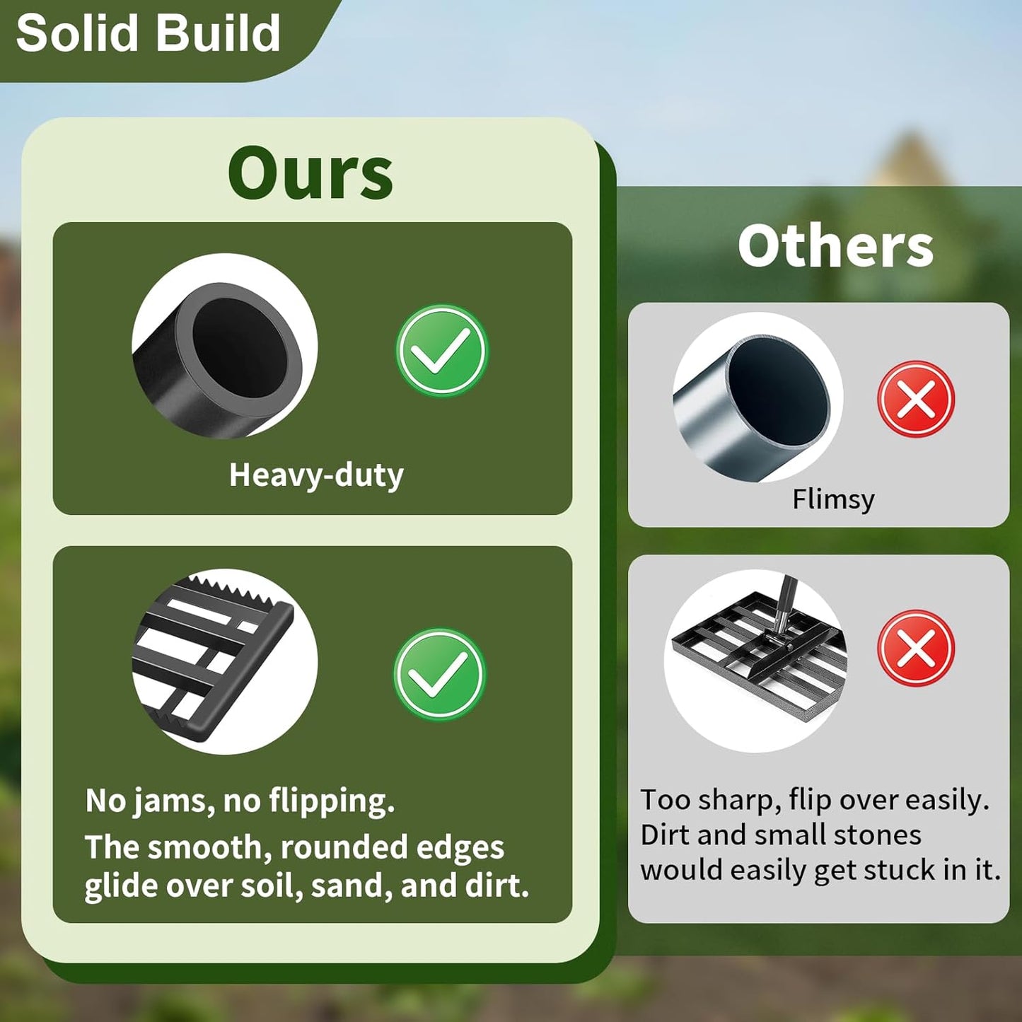 Lawn Leveling Rake-17"x10" Heavy Duty Leveler Reinforced Landscape Tool, Steel Golf Rake with Serrated Edge & Smooth Plate for Level Soil Compost Sand Grass Dirt Yard Garden 6.5FT Adjustable Handle