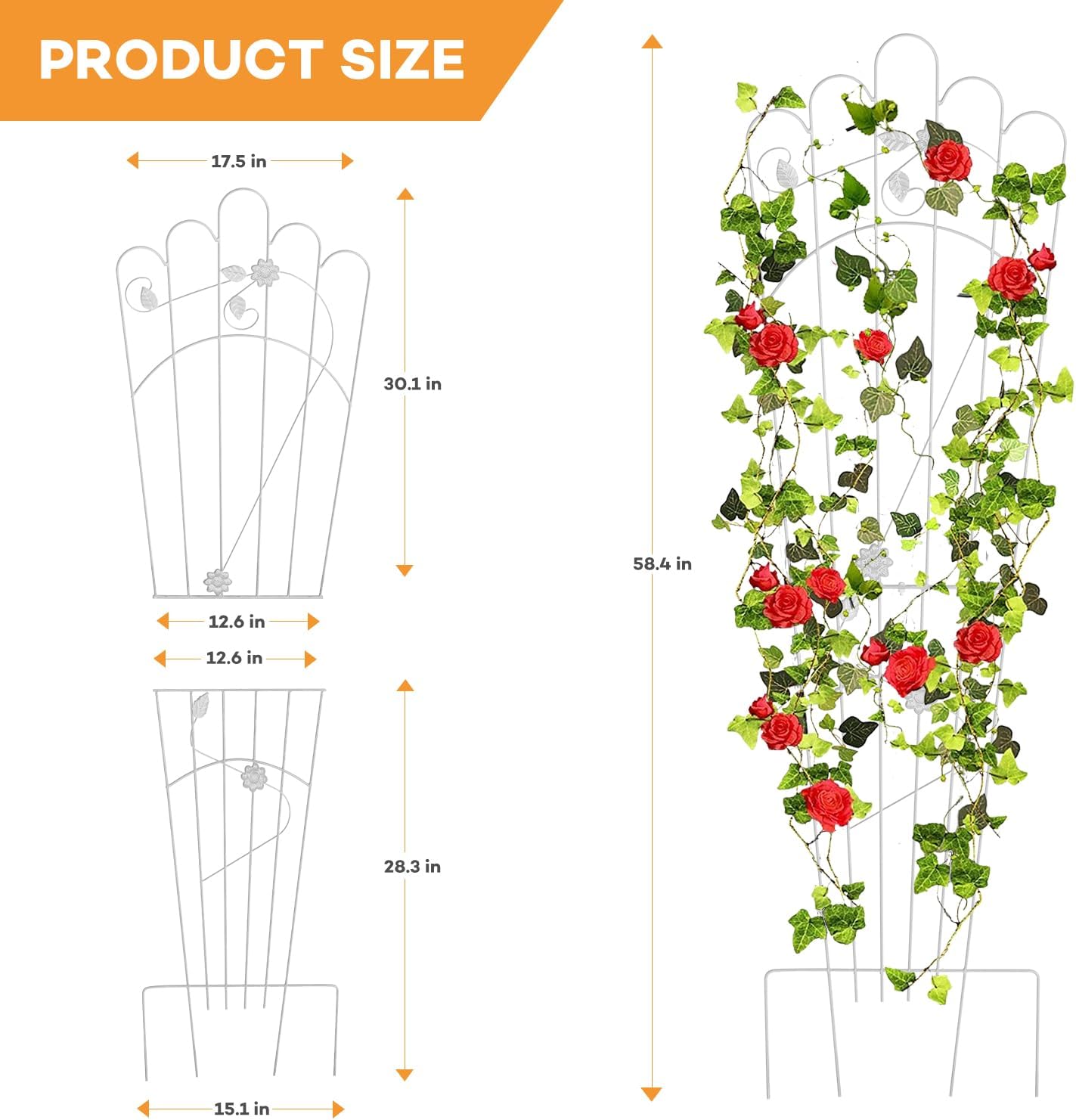 Metal Trapezoidal Garden Trellis for Indoor Plants, Patio Trellis for Climbing Plants Outdoor, 60-inch Sturdy Removable Plant Stand for Roses, Vegetables, and Flowers in Garden, 4 Pack-White