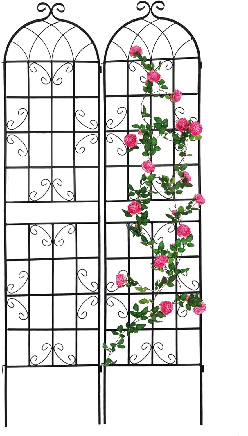 2 Pack Metal Garden Trellis 86.7" H Garden Fence Rustproof Trellis for Climbing Plants Support Roses Flower Outdoor Lawn, Black 7.2 FT Tall