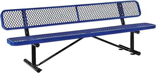 Drexo 8FT Heavy Duty Park Bench with Back Portable Frame, Outdoor Metal Park Bench with Backrest, Steel Mesh Outdoor Bench for Garden, Lawn, Patio, Porch, Park, Yard, Blue