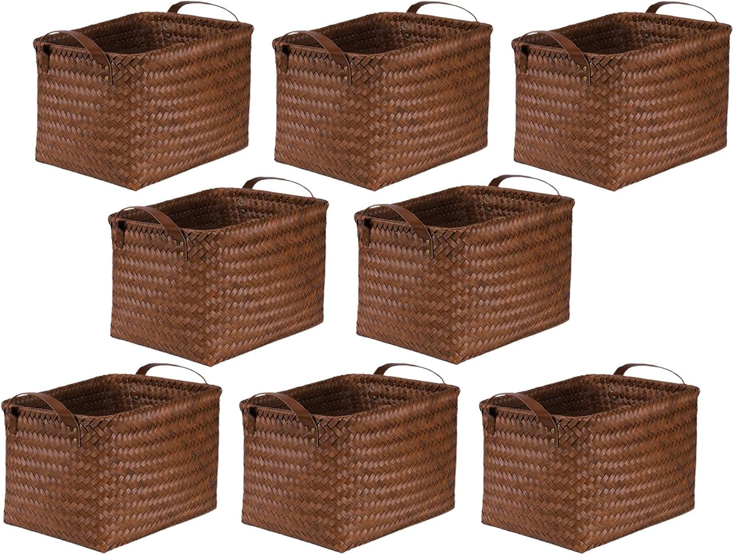 BROWNLILY Handwoven Clothes Basket Laundry Hampers Large Wicker Storage Baskets for Shelves Blankets Closet Storage Bins Car Bedroom Bathroom Organizers and Storage Bath (8, Brown)