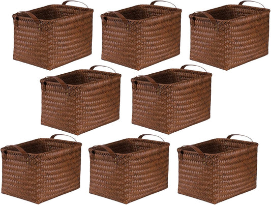 BROWNLILY Handwoven Clothes Basket Laundry Hampers Large Wicker Storage Baskets for Shelves Blankets Closet Storage Bins Car Bedroom Bathroom Organizers and Storage Bath (8, Brown)
