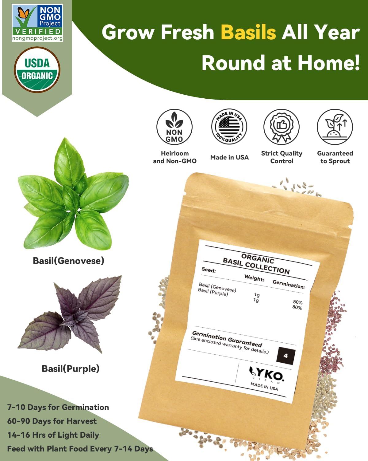 Hydroponics Seed Pod with Genovese Basil & Purple Basil, 24 Pods Complete Kit with Sponge, Basket, Dome, Label, Compatible with AeroGarden, Ahopegarden, GARDENCUBE, iDoo & MUFGA Indoor Smart Gardens