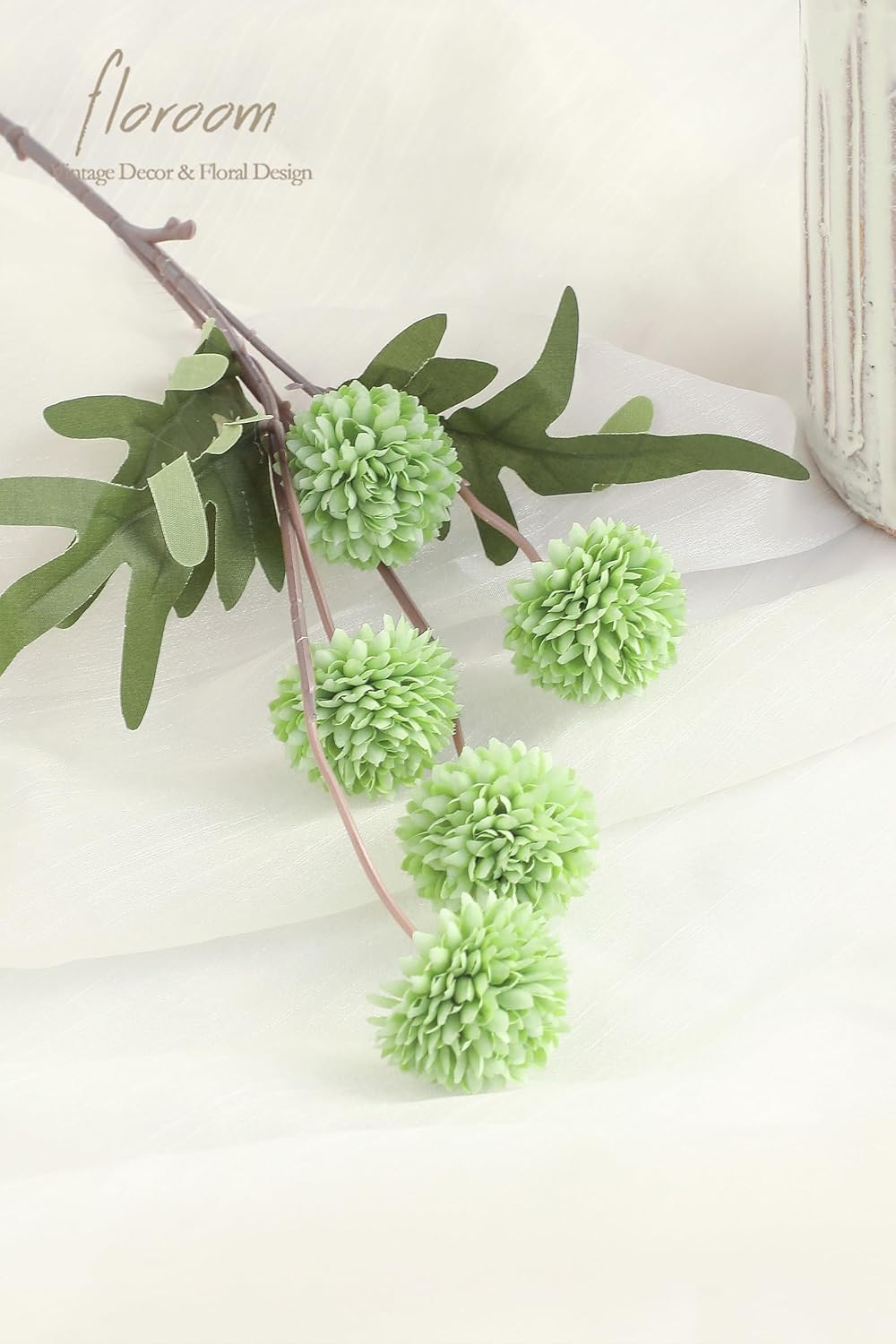 Floroom 5pcs Elf Green Faux Silk Mums Artificial Flowers, Bulk Fake Small Mini Chrysanthemums with Stems for DIY Sage Green Wedding Centerpieces Floral Arrangements Vase Fillers Home Decorations