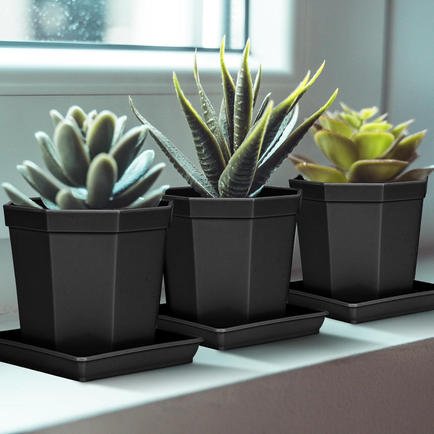 Square Plant Saucer 20 22 Inch 3 Pack, Extra Large Plant Saucer, Deep Plant Trays for Pots, Duty Plastic Plant Water Tray, Planters for Indoors and Outdoors Plants (20 inch Black)