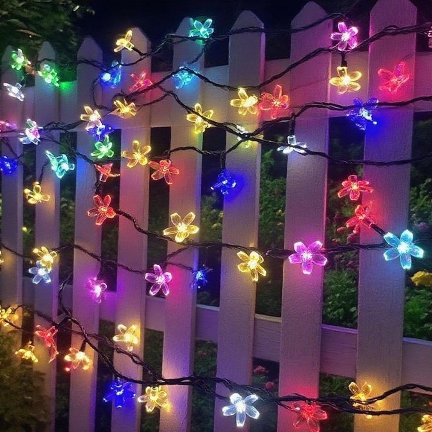 Flower Solar String Lights, 50 LED Outdoor Patio Lights Waterproof, Fairy Lights for Outside Patio Garden Fence Yard Christmas Tree Decor