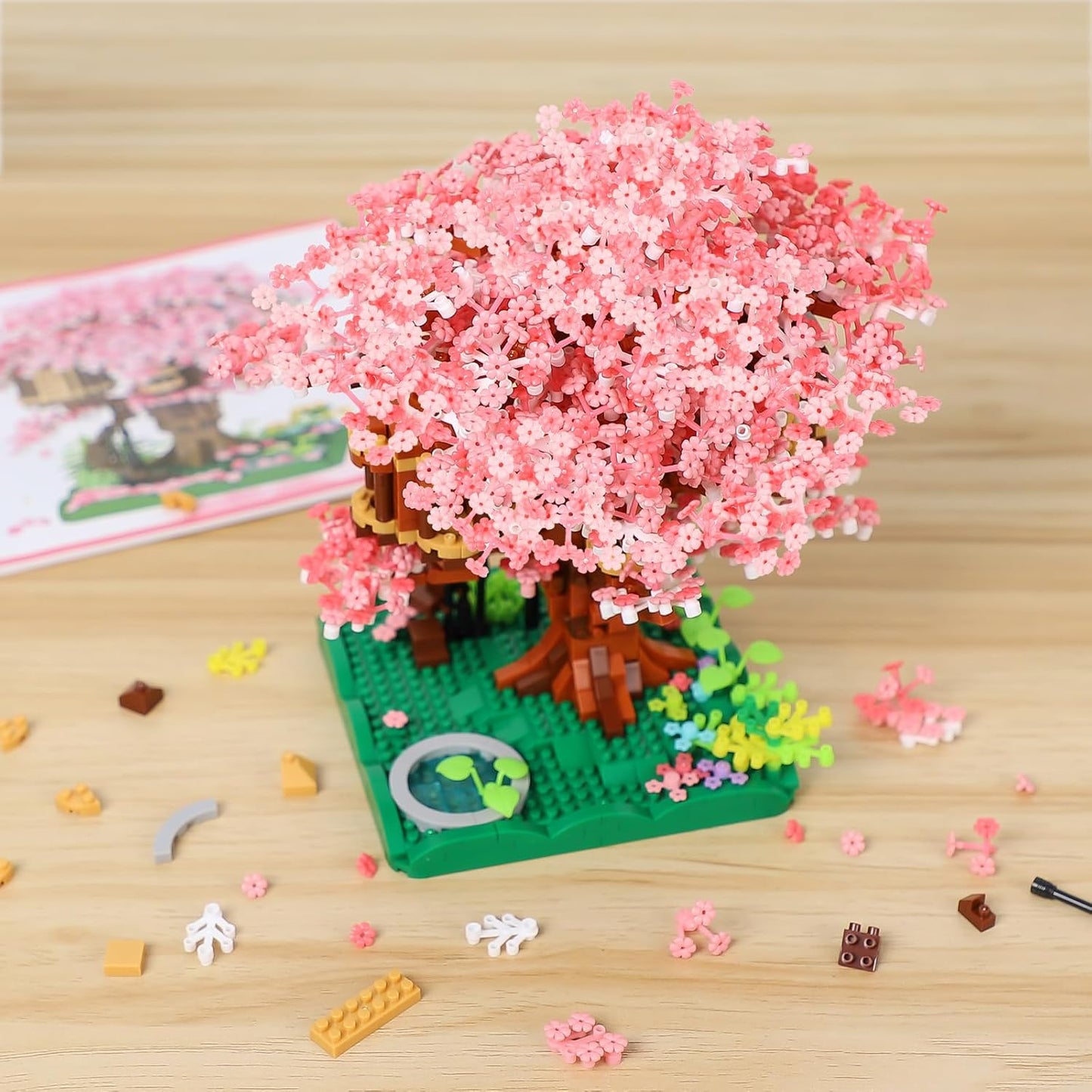 Cherry Blossom Bonsai Tree Mini Micro Building Set, Japanese Sakura Tree House Model Sets for Adults, Flowers House Mini Bricks Building Kit, Creative Gift Toys for Kids 12-14 (2028PCS)