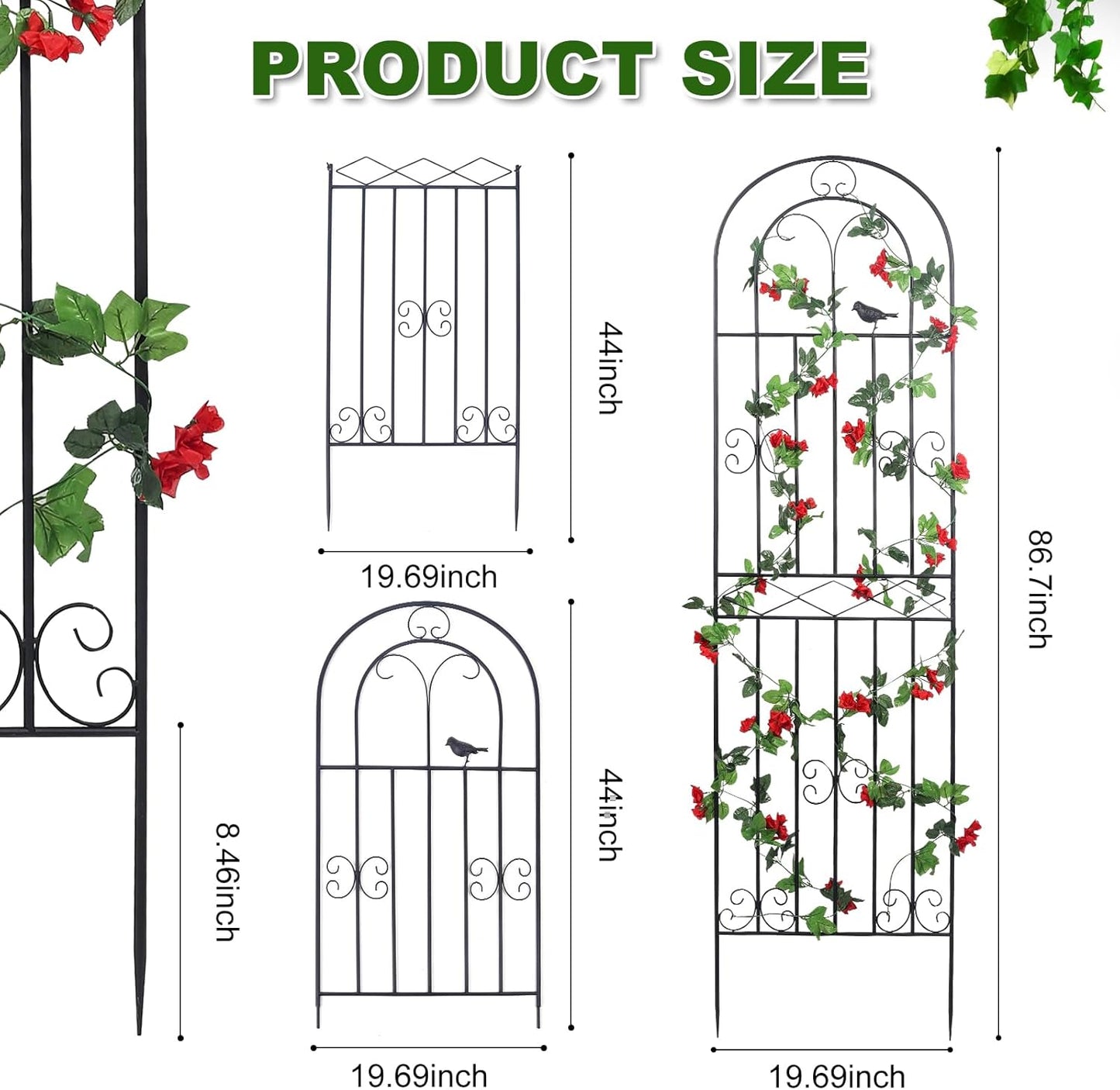 2 Pack 86.7" H x 19.7" W Metal Garden Trellis with Black Coating, Wire Lattice Grid Panel for Climbing Plants Outdoor Roses Vine Cucumbers Vegetables Flower Support