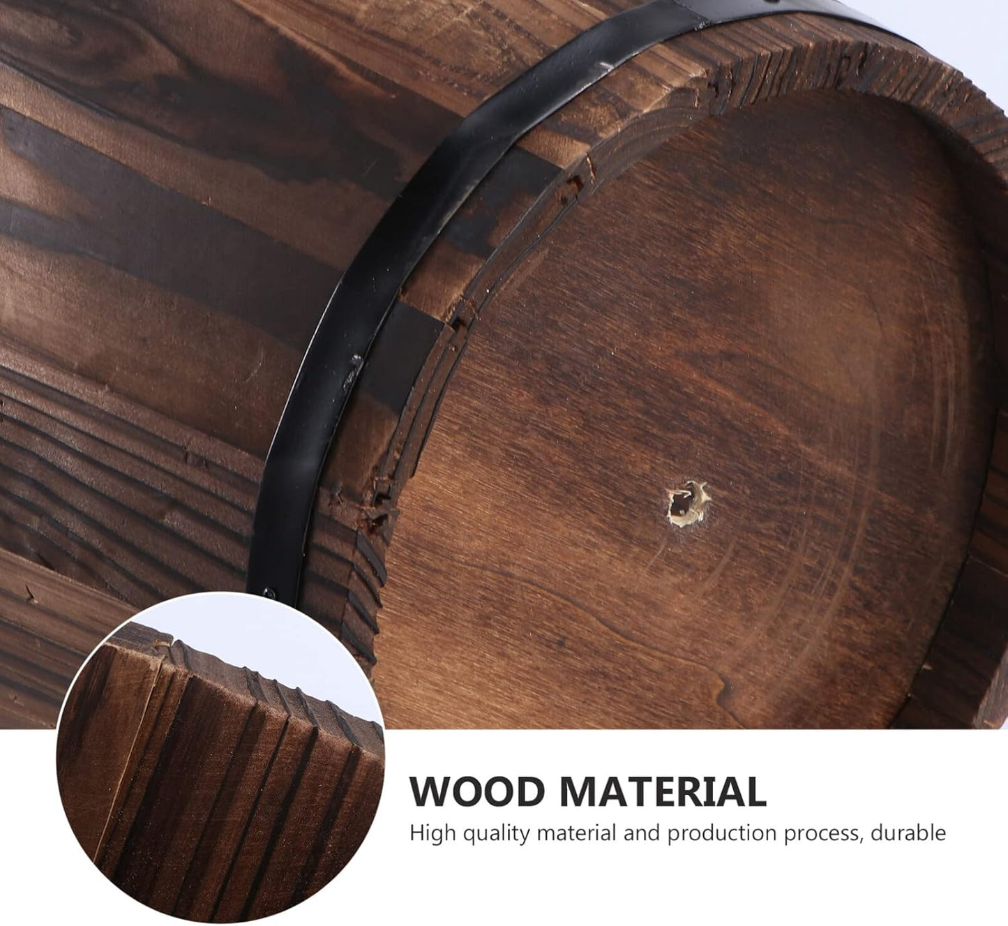 Vaguelly Rustic Wooden Barrels Planters Whiskey Barrels Bucket with Handle, Flower Planter Plant Pots Container Water Wishing Well Pail Garden Backyard Outdoor Indoor Decor