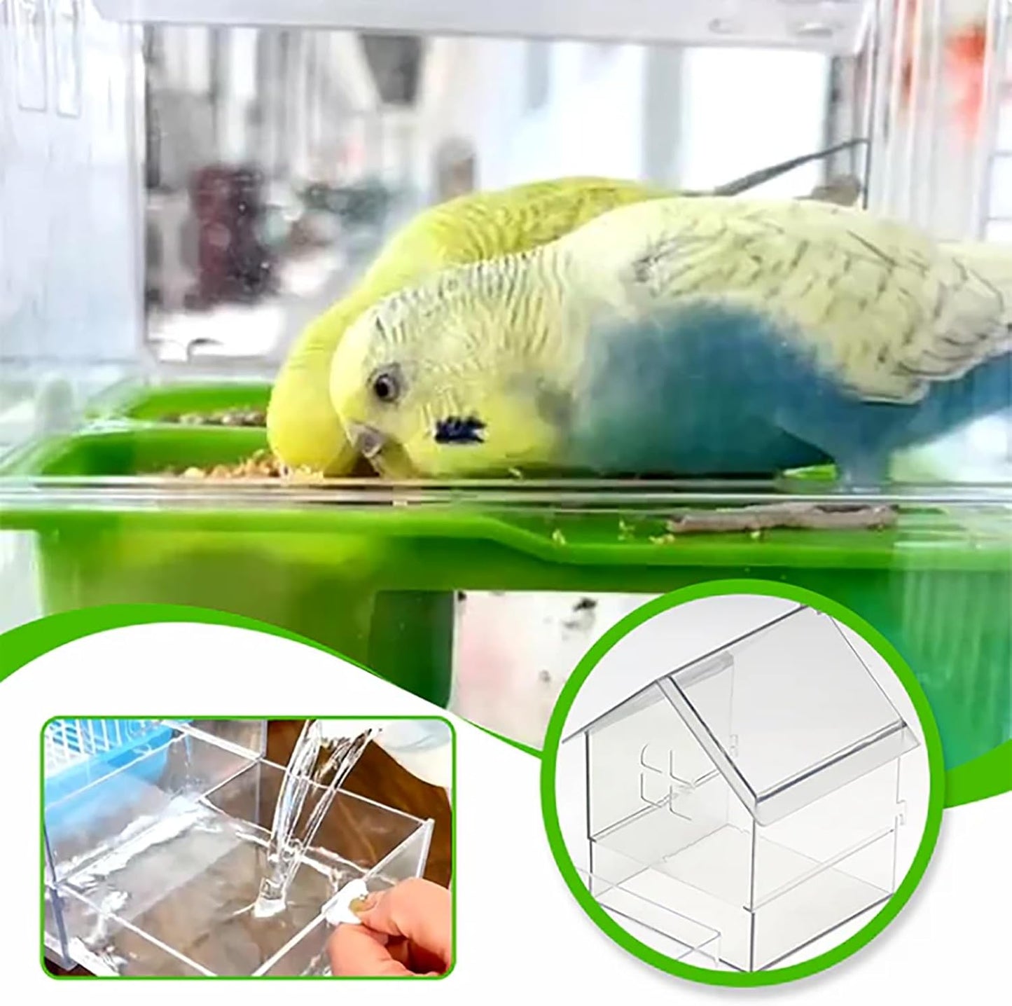 Ziveseller/Sowhathow Pull-Out External Parrot Feeder, Parrot Feeder Parakeet House Bird Bath Transparent Dish Water, Hanging Wild Bird Seed with Squirrel Proof Tray (Mix*2)