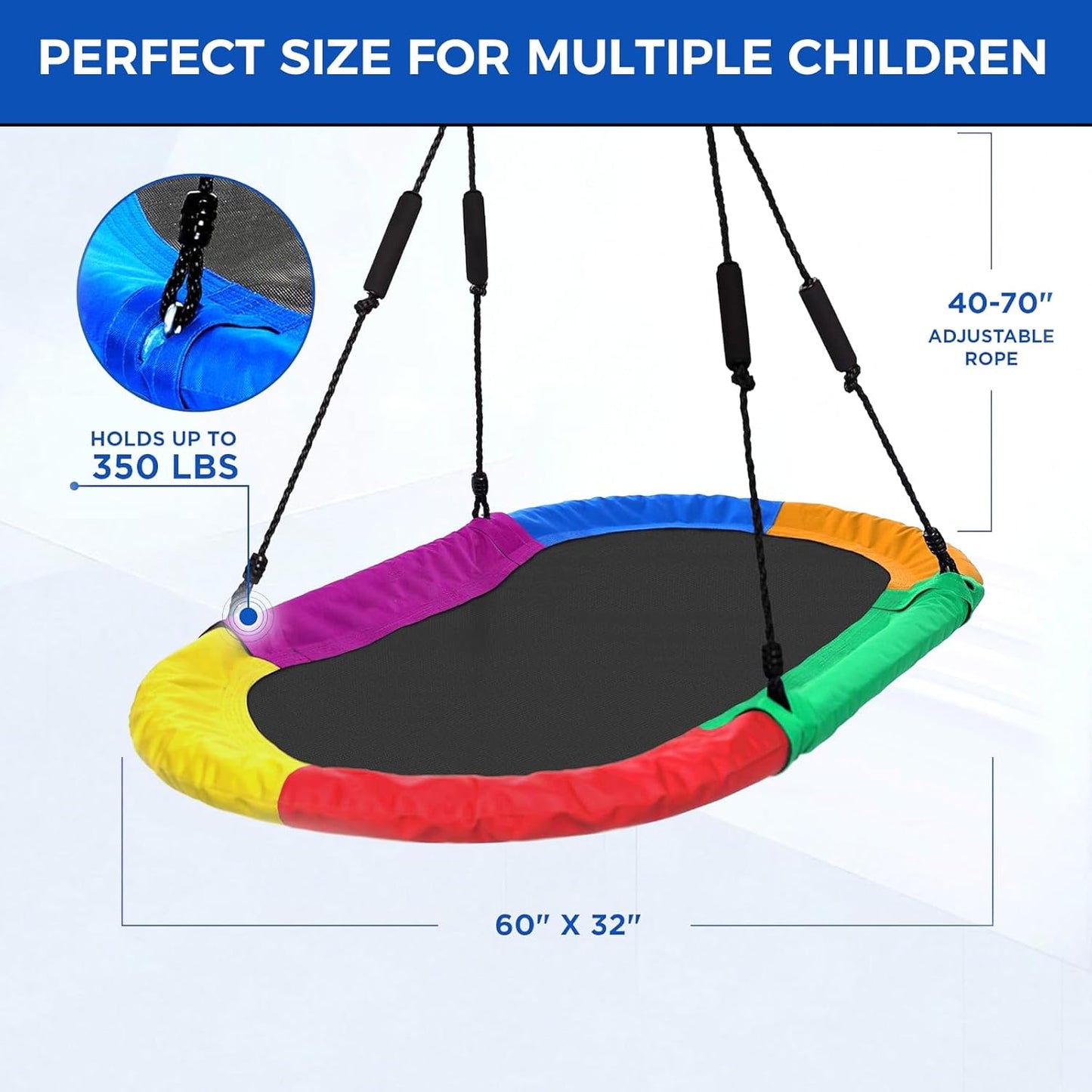 Tree Swing – 60 Inch Oval Saucer Swing for Kids and Adults Outdoor – Backyard Tree Swings with 700Lb Weight Capacity, 900D Oxford Waterproof Fabric Hanging Straps (Multicolor)