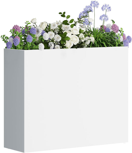 Tall Metal Planter for Outdoor Plants,30" Lx10“Wx24”H All-Weather Durable Plant Box,Large Rectangular Planter with Drainage Holes & Removable Shelf,Modern Decor for Tall Small Plants, Trees, Flowers