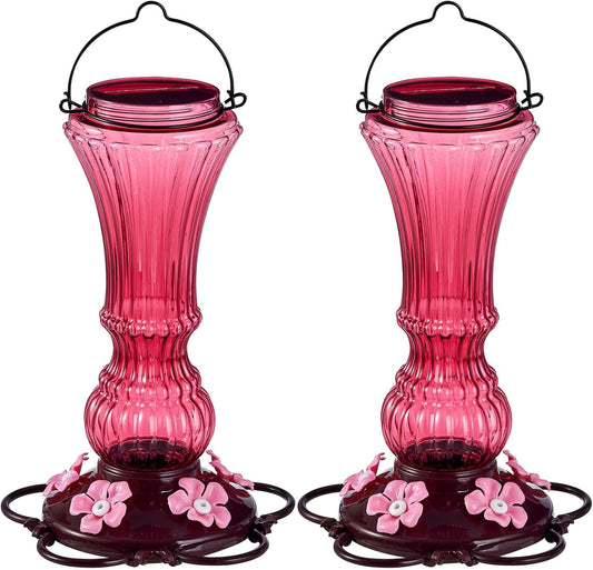 Hummingbird Feeder for Outdoors Plastic Humming Bird Nectar Feeders with 5 Flower Feeding Ports Hanging for Garden Decor, 20 oz (2 Pack