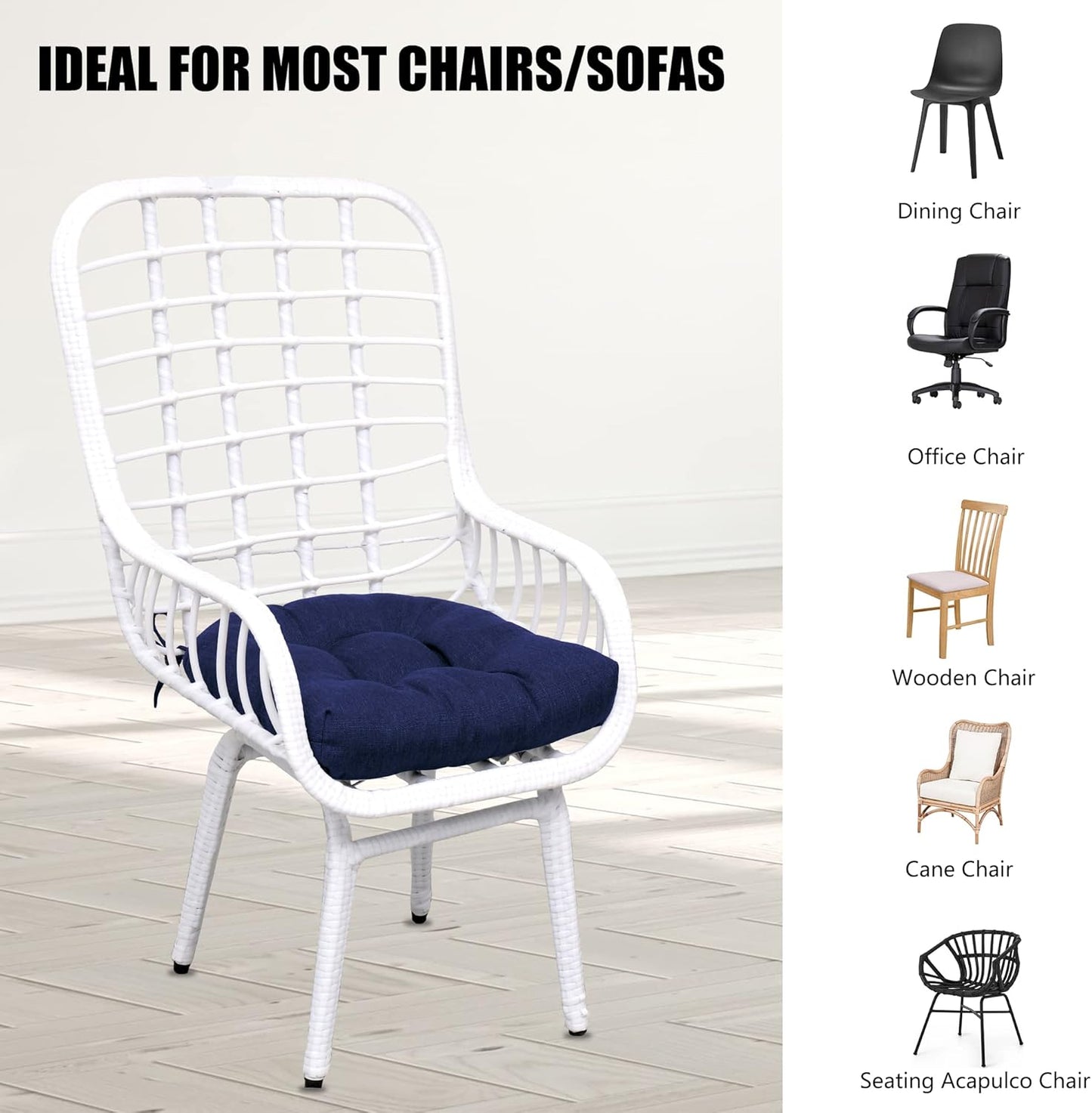 RACE LEAF Outdoor Seat Cushions Set of 2, 17" x 17" Square Patio Cushions, Plump Filling Tufted Water-Resistant Olefin Chair Seat Cushion with Ties for Non-Slip Support, Navy