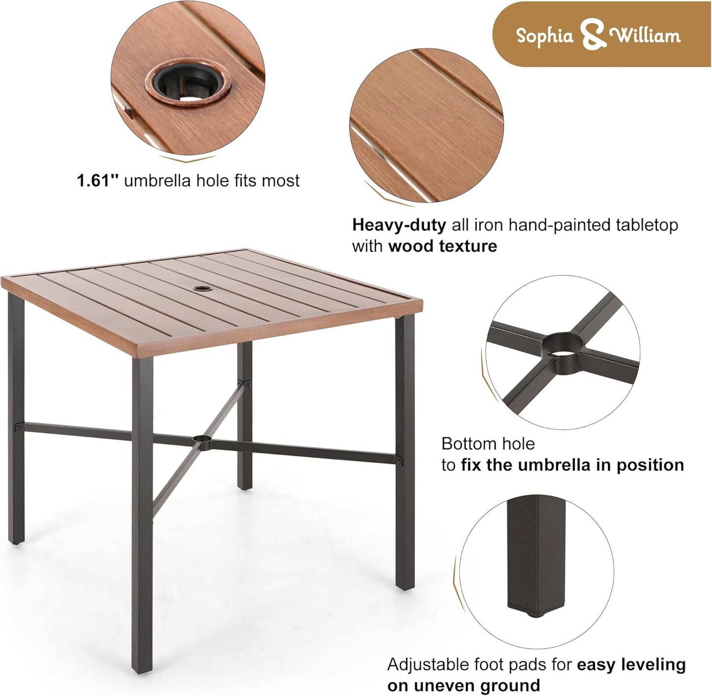 Sophia & William Outdoor Patio Bar Set 5 Piece High Dining Table and Chairs Furniture Set-4 Swivel Bar Stools with Red Cushion and 1 Square Bar Height Table with Hand-Painted Metal Top