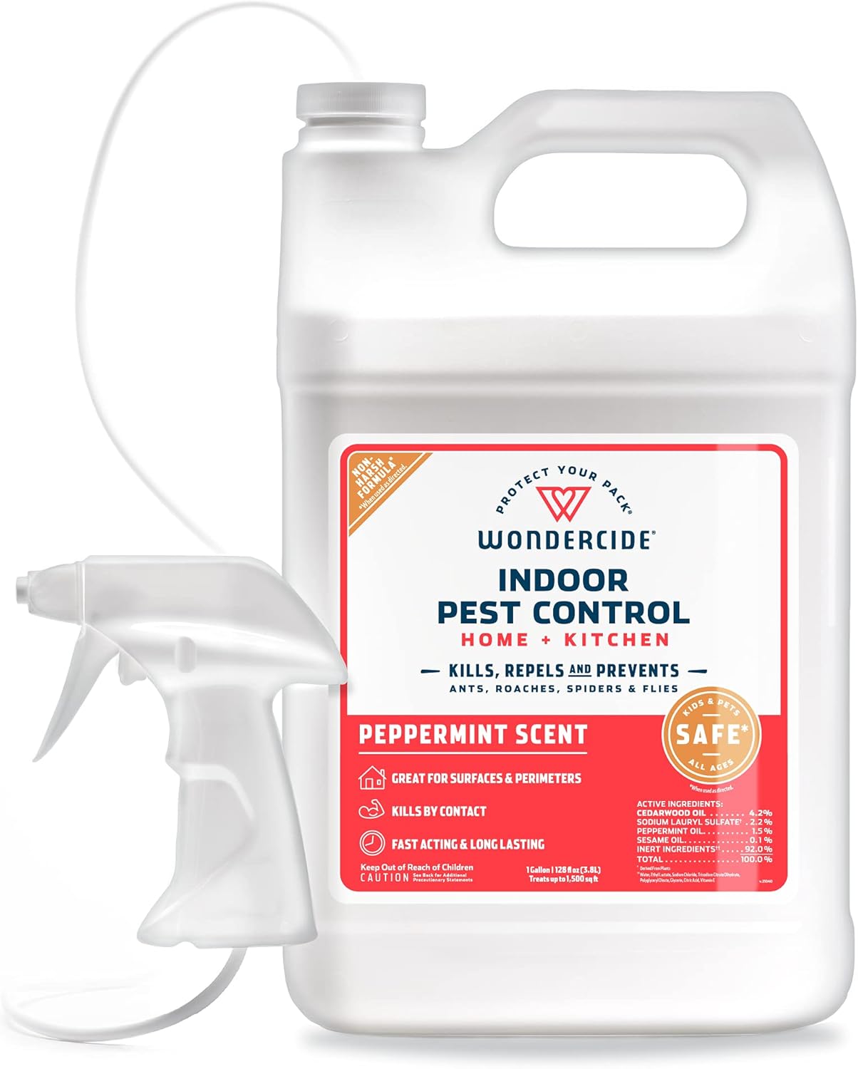 Wondercide - Indoor Pest Control Spray for Home and Kitchen - Ant, Roach, Spider, Fly, Flea, Bug Killer and Insect Repellent - with Natural Essential Oils - Pet and Family Safe — Peppermint 128 oz