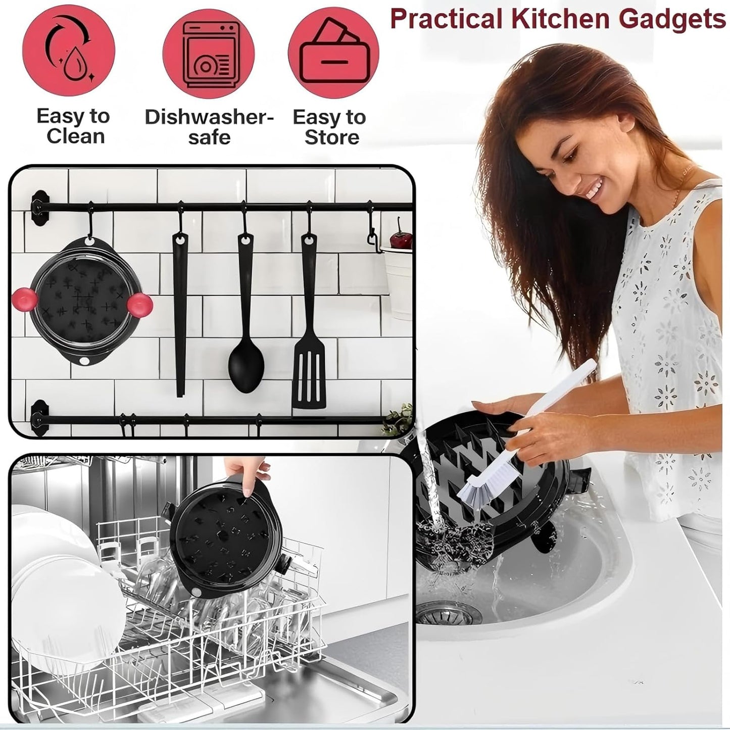 Chicken Shredder Meat Shredder Tool Twist Chicken Breast Shredder Large-Shredding Tools Chicken Breast, Pulled Pork, Beef with Stainless Steel Spikes (Red & Black)