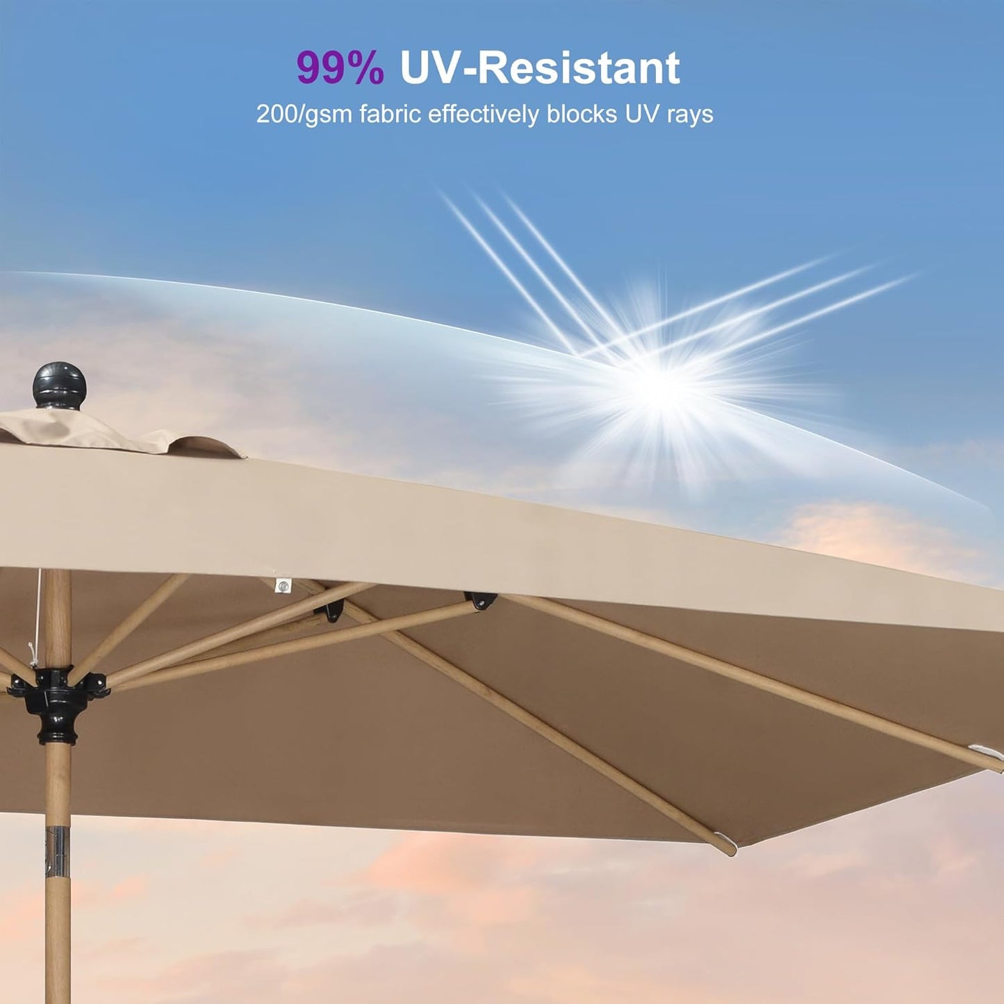 PURPLE LEAF 6.5' x 10' Patio Umbrella Outdoor Table Umbrella Aluminum Market Umbrella with Push Button Tilt & 8 Sturdy Ribs and Crank Rectangular Sun Umbrella for Pool Backyard Beach, Taupe