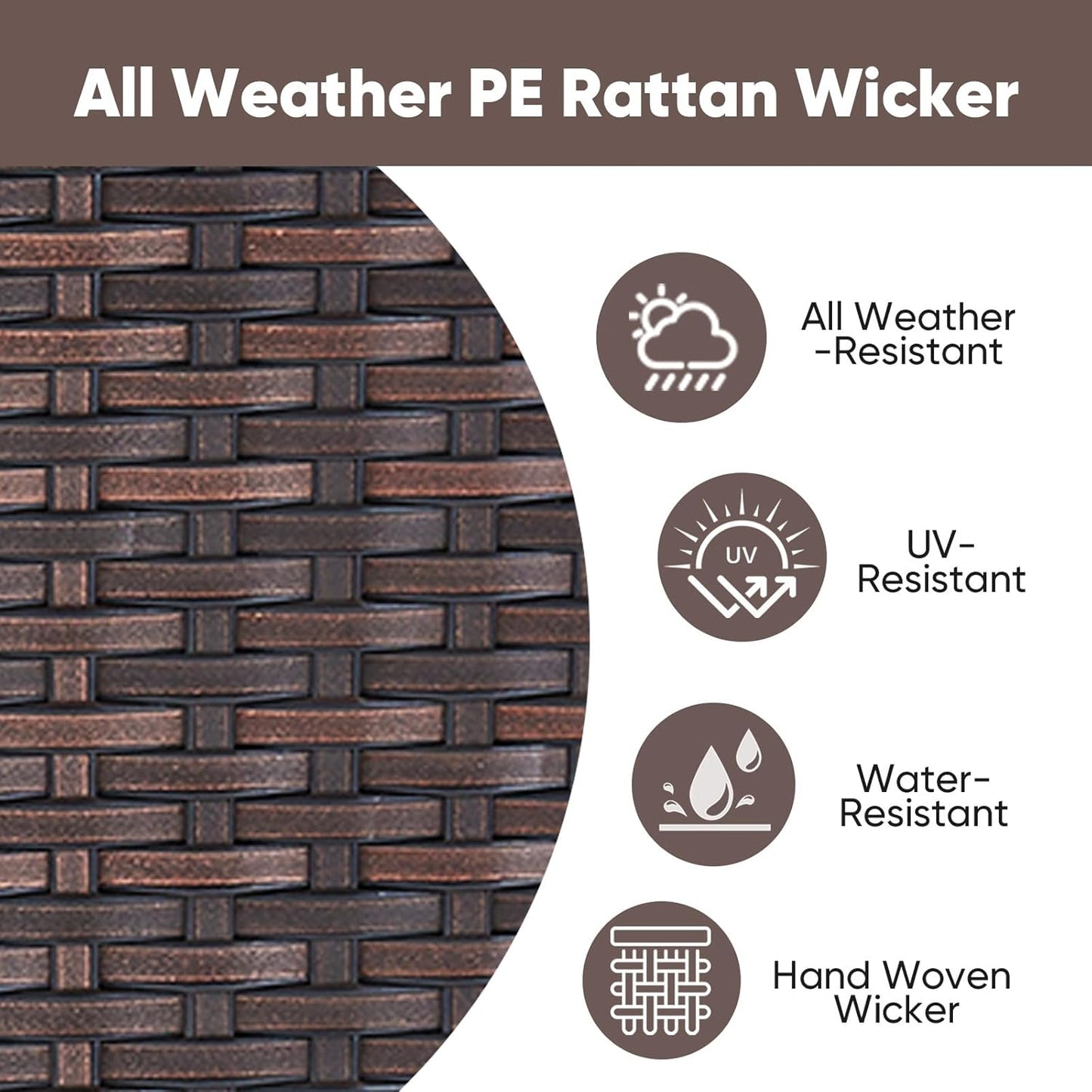 HUMMUH Outdoor Modular Sectional Couch All Weather PE Wicker Patio Sofa Half-Moon Loveseat for Garden Porch Backyard