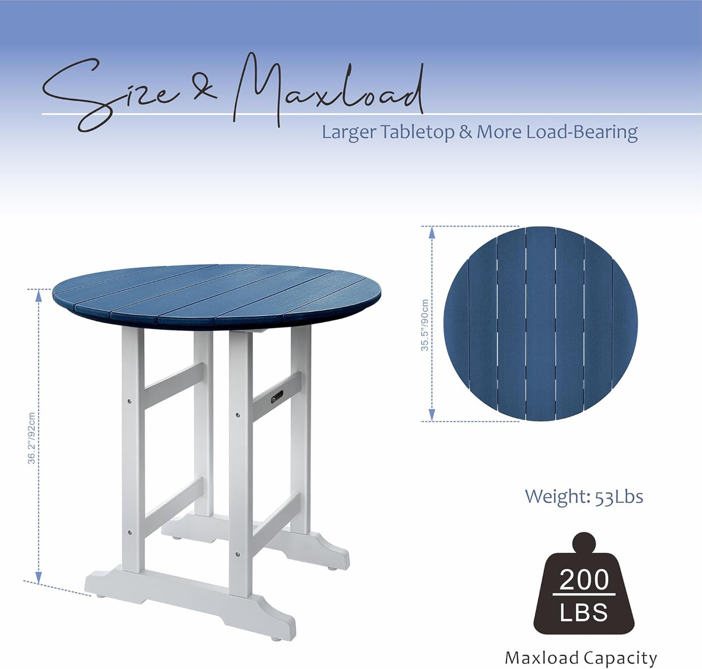 Patio Bar Tables, Outdoor Bar Table, Wather Resistant 35" Round Outdoor Bar HDPE High Adirondack Side Table Plastic Height Table Pub for Balcony, Garden, Pool, Backyard, Fire Pit, Lawn