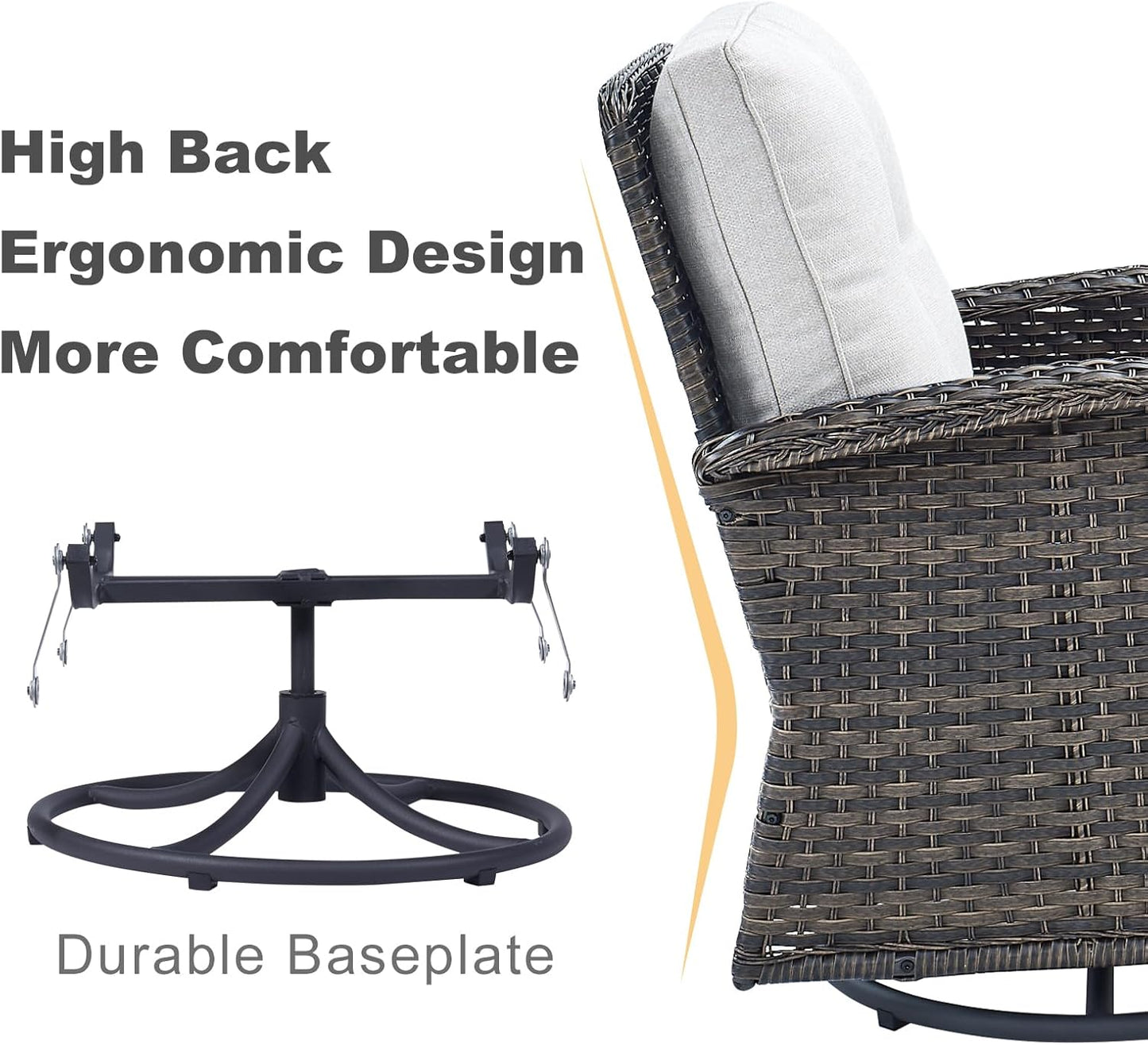 HUMMUH 6-Piece Patio Furniture PE Wicker Outdoor Conversation Set,All-Weather Rattan Swivel Rocker Chairs Outdoor Couch Ottomans for Backyard,Poolside,Deck