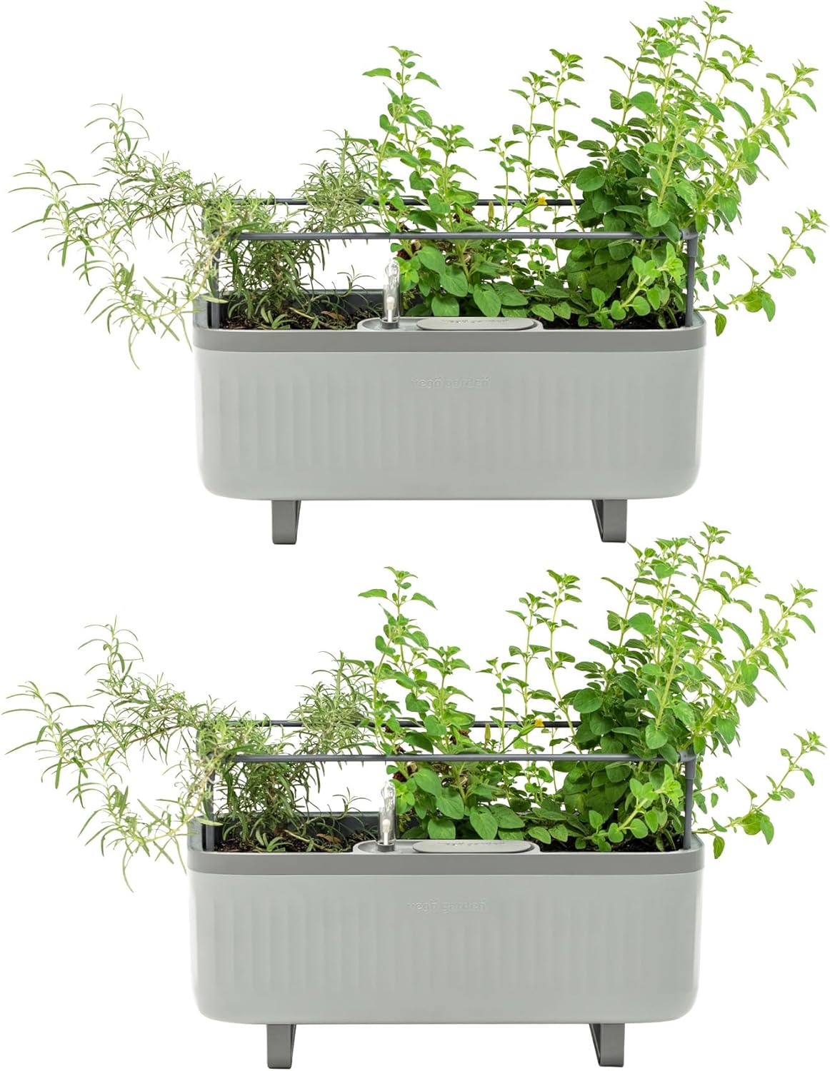 Vego garden 2 Pack Herb Indoor Plant Box, Self Watering Planters Pots for Indoor Plants with Trellis for Kitchen Window Sill or Countertop Plants Cage - Fog Gray