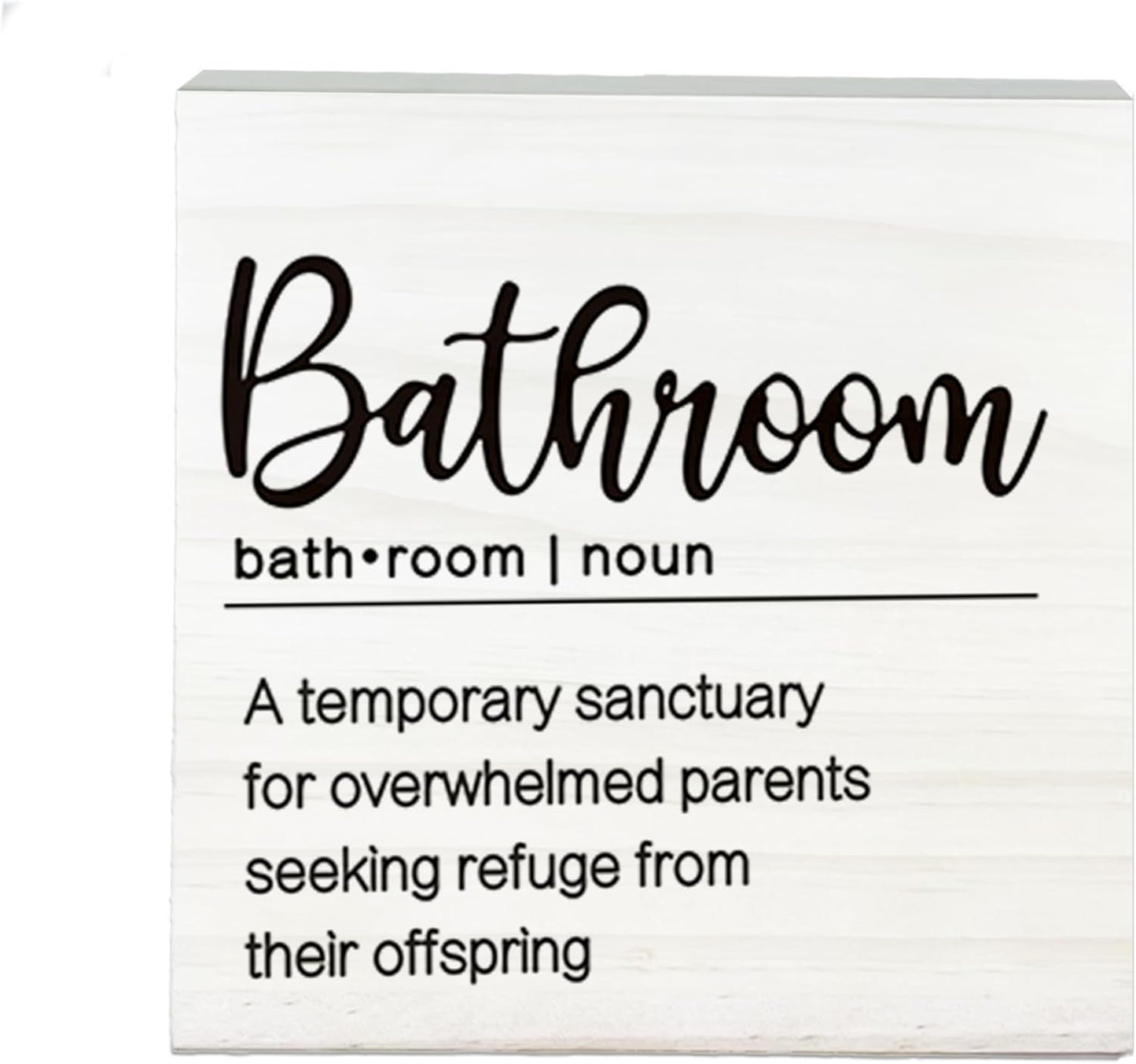 A Temporary Sanctuary For Overwhelmed Parents Wooden Sign - Funny White Block Plaque Desk Decoration-5x5 inches Rustic Wood Block Gifts For Friends Family-Bathroom Tabletop Favors & Supplies-A02
