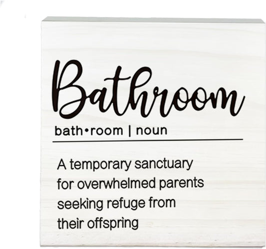 A Temporary Sanctuary For Overwhelmed Parents Wooden Sign - Funny White Block Plaque Desk Decoration-5x5 inches Rustic Wood Block Gifts For Friends Family-Bathroom Tabletop Favors & Supplies-A02
