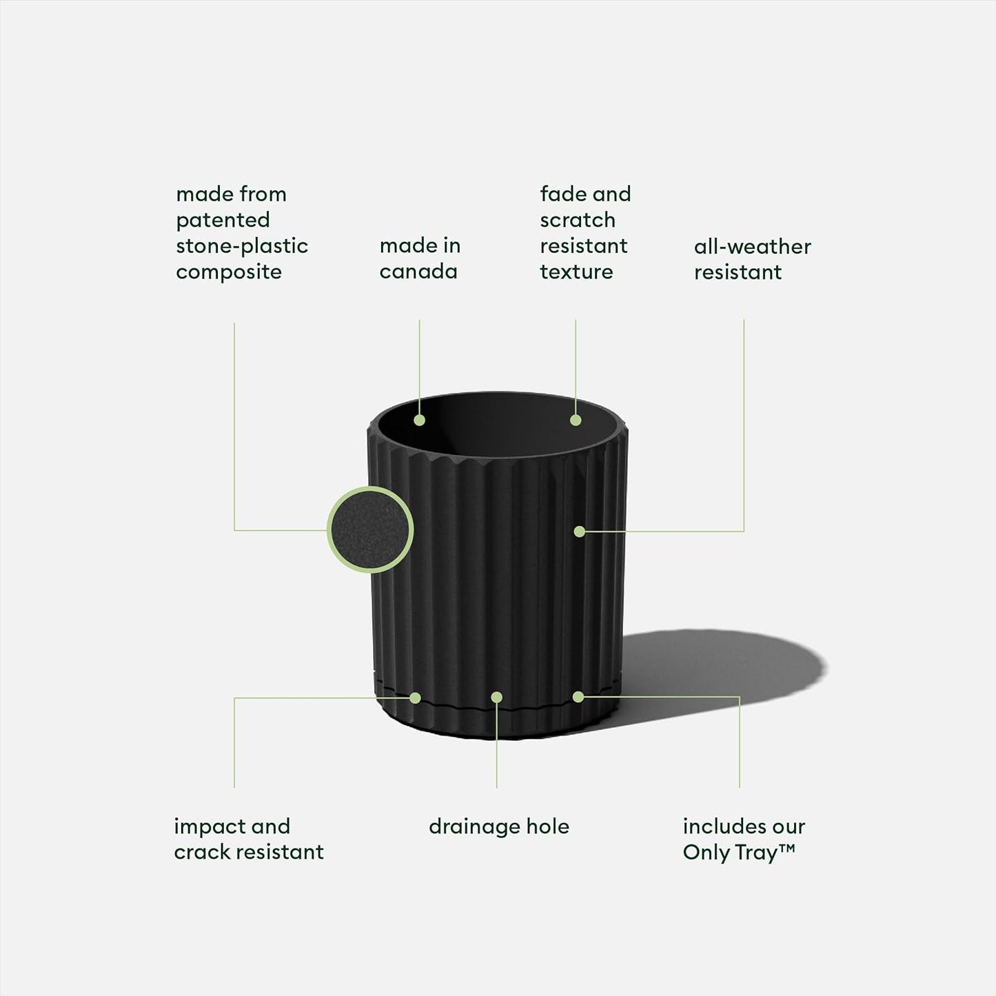 Veradek Demi Series Demi 6" Planter w/Tray, Black