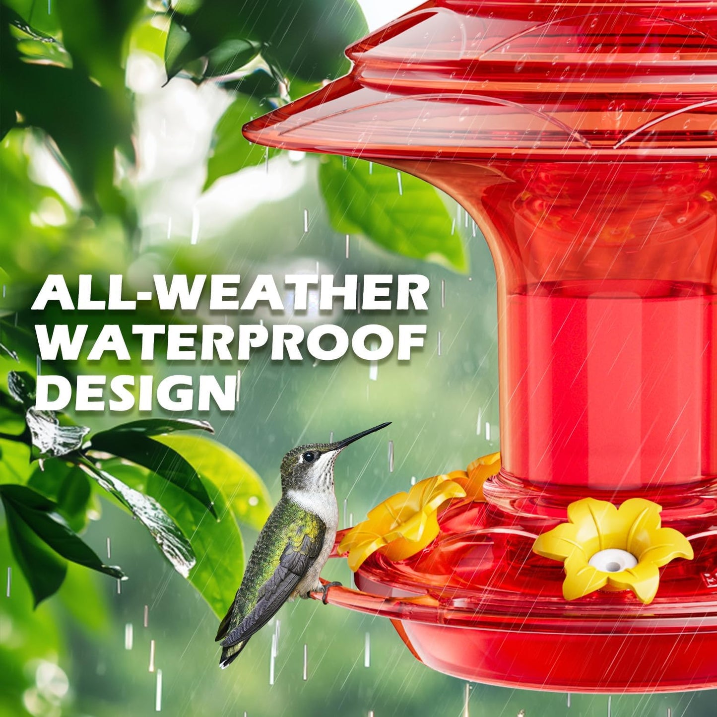 Birdream Hummingbird Feeder for Outdoors Hanging 40oz 10 Feeding Ports, 2 Pack Humming Bird Feeder with Ant Moat Brush Leak Proof - Solid Red